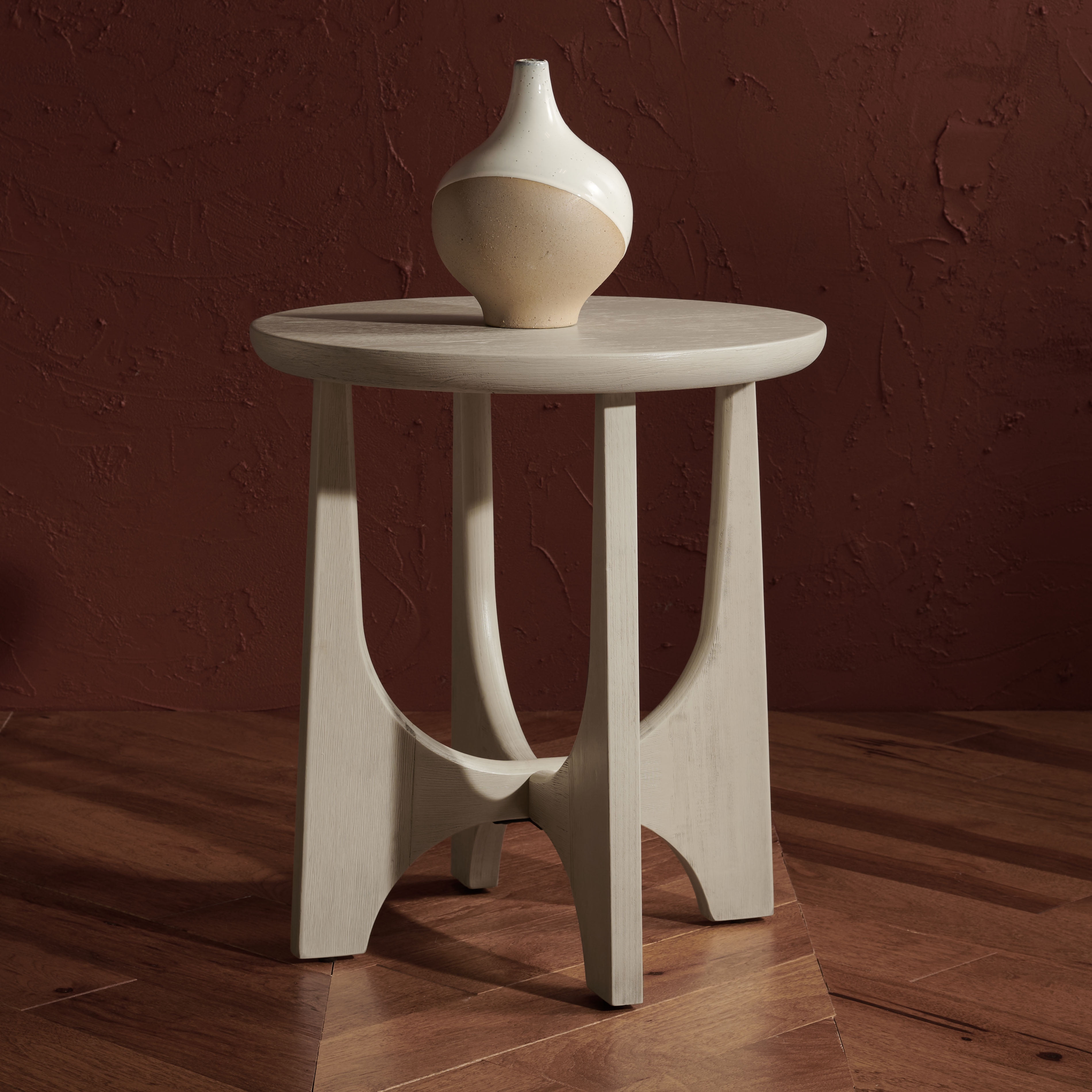 SAFAVIEH Couture Sasha Mid-Century Wood Round End Table, White Wash