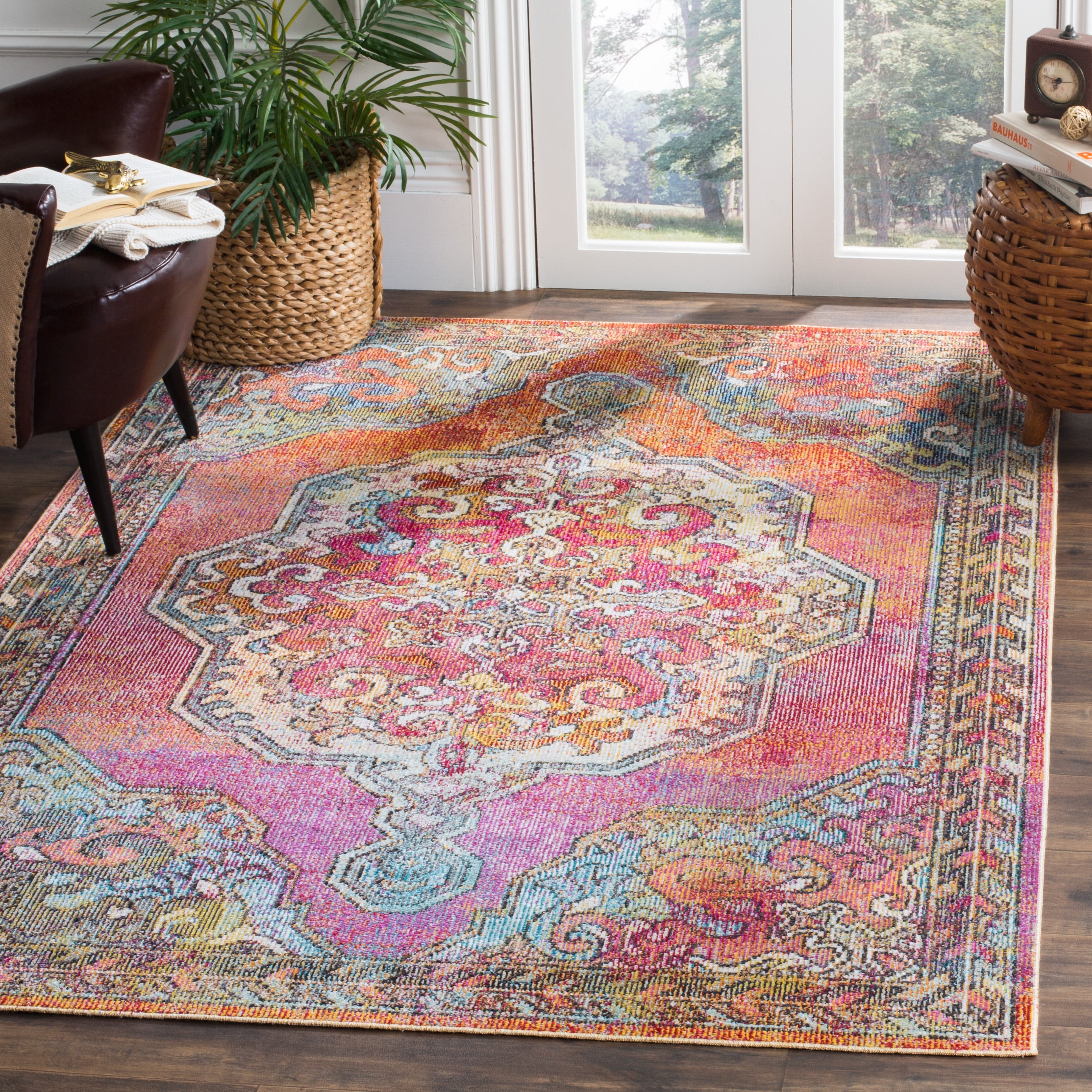SAFAVIEH Crystal Dean Oriental Area Rug, Orange/Light Blue, 5' x 8'