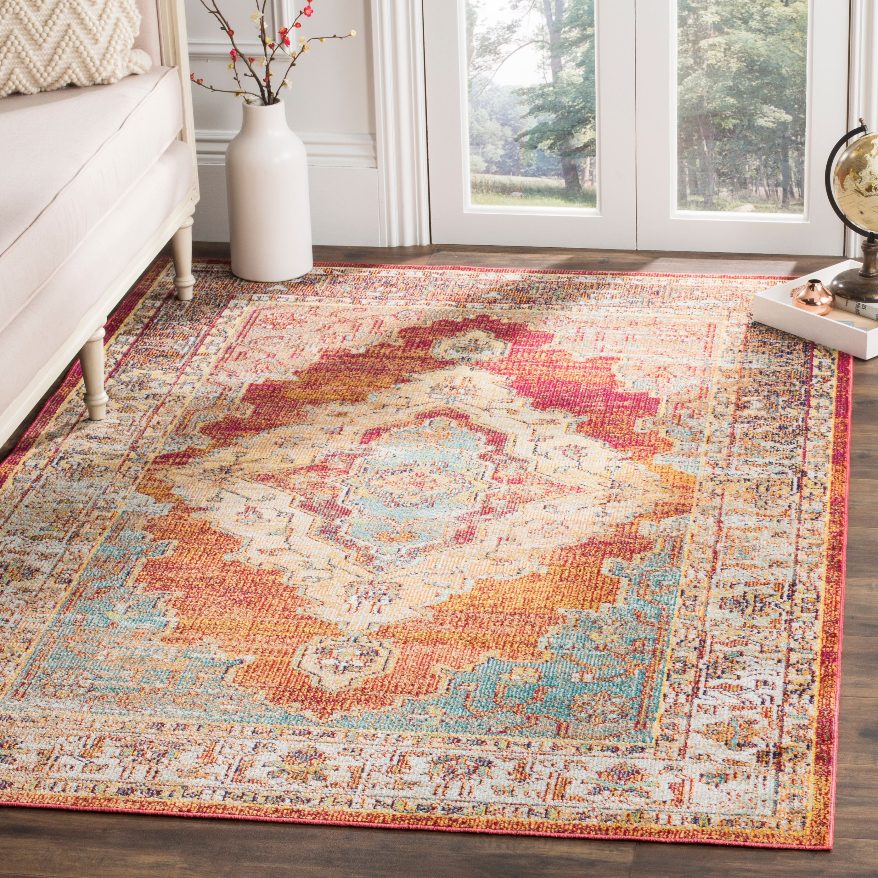 SAFAVIEH Crystal Miranda Oriental Area Rug, Orange/Light Blue, 5' x 8'