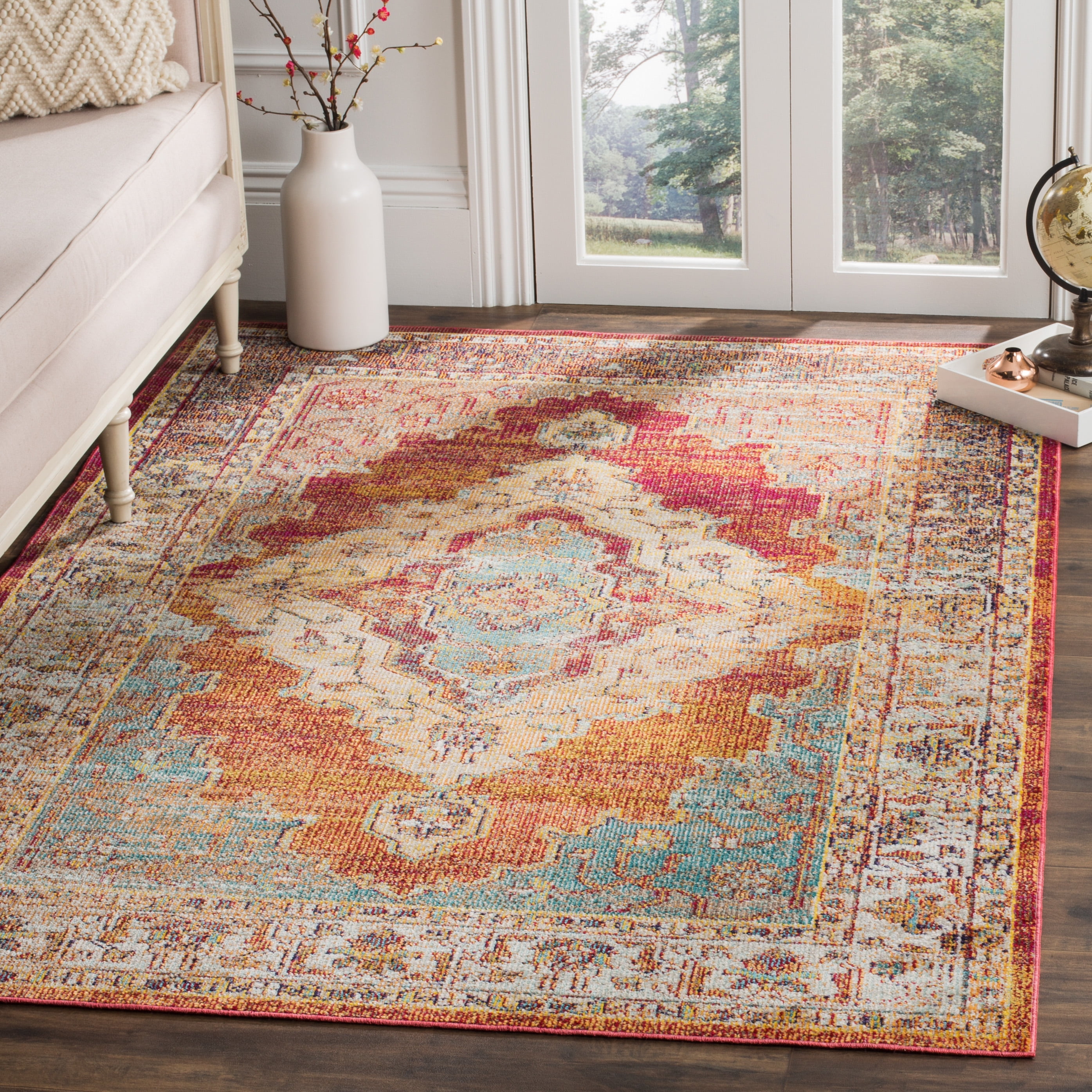 SAFAVIEH Crystal Miranda Oriental Area Rug, Orange/Light Blue, 5' x 8'