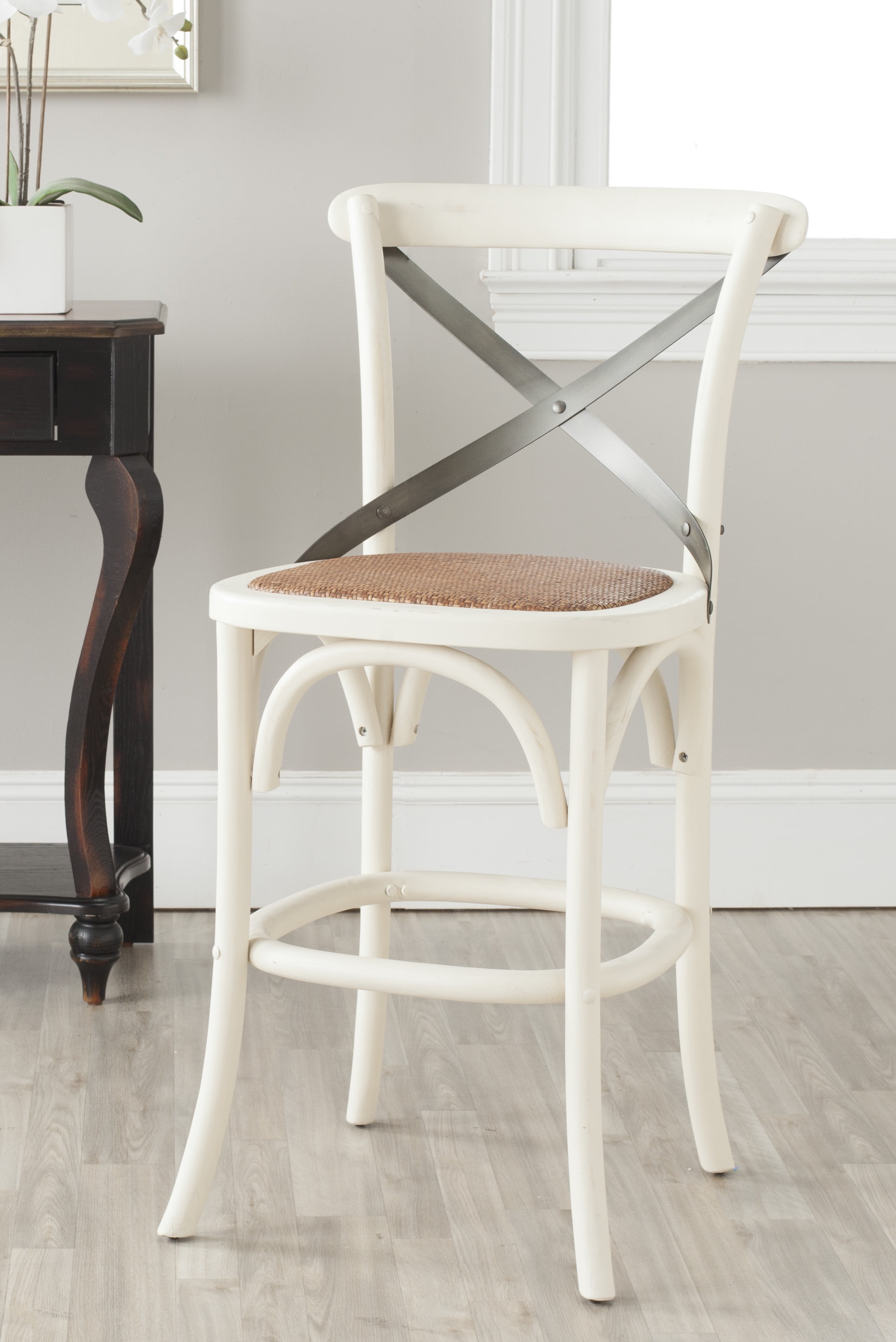 SAFAVIEH Eleanor X-Back Bistro Rustic Counter Stool with Footrest, Distressed Ivory
