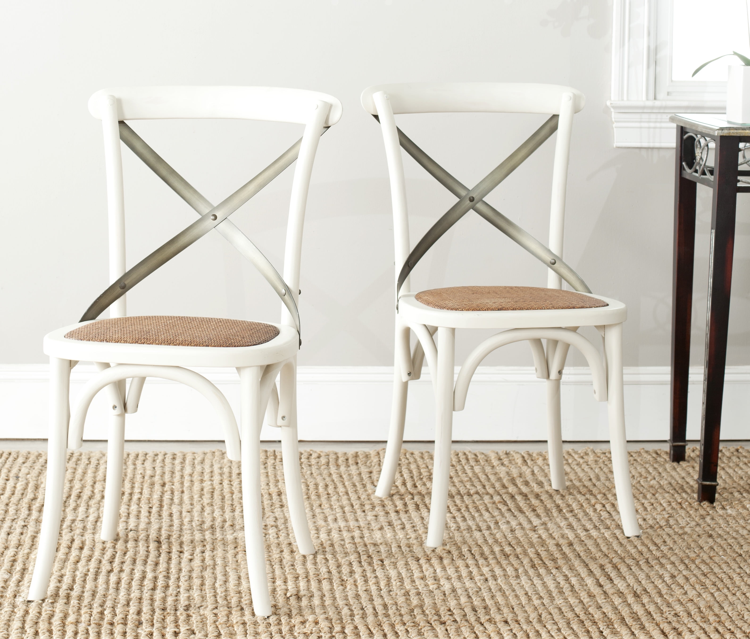 SAFAVIEH Eleanor X-Back Bistro Rustic Side Chair, Distressed Ivory, Set of 2