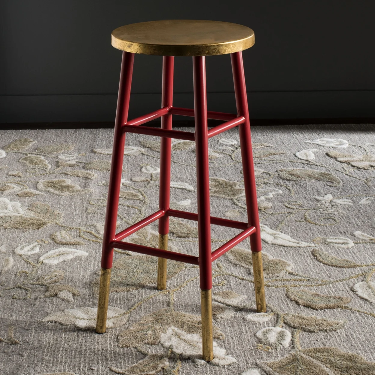 SAFAVIEH Emery 30" Solid Metal Gold Leaf Bar Stool, Red