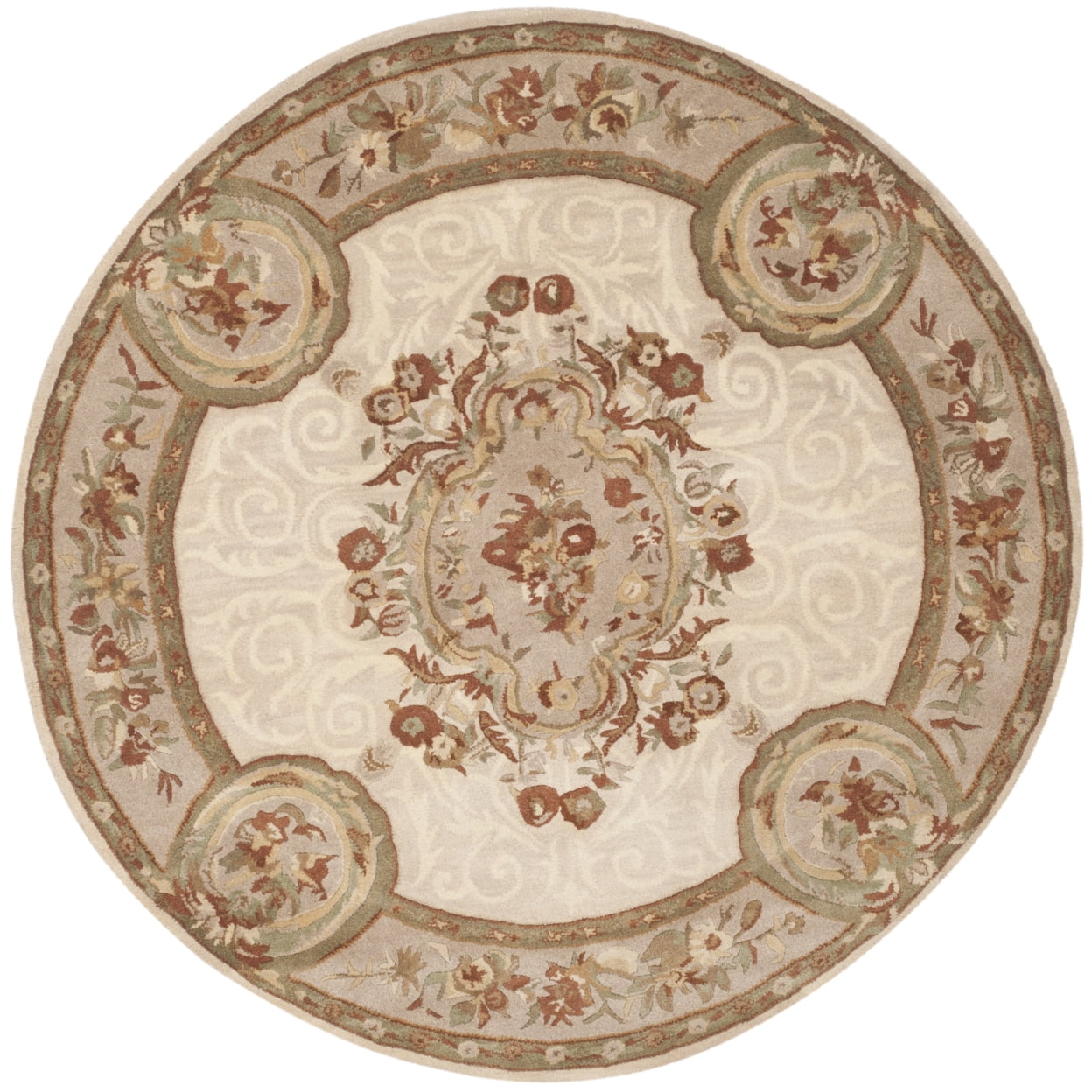 SAFAVIEH Empire Bethanie Oriental Wool Area Rug, Ivory/Light Grey, 3'6" x 3'6" Round