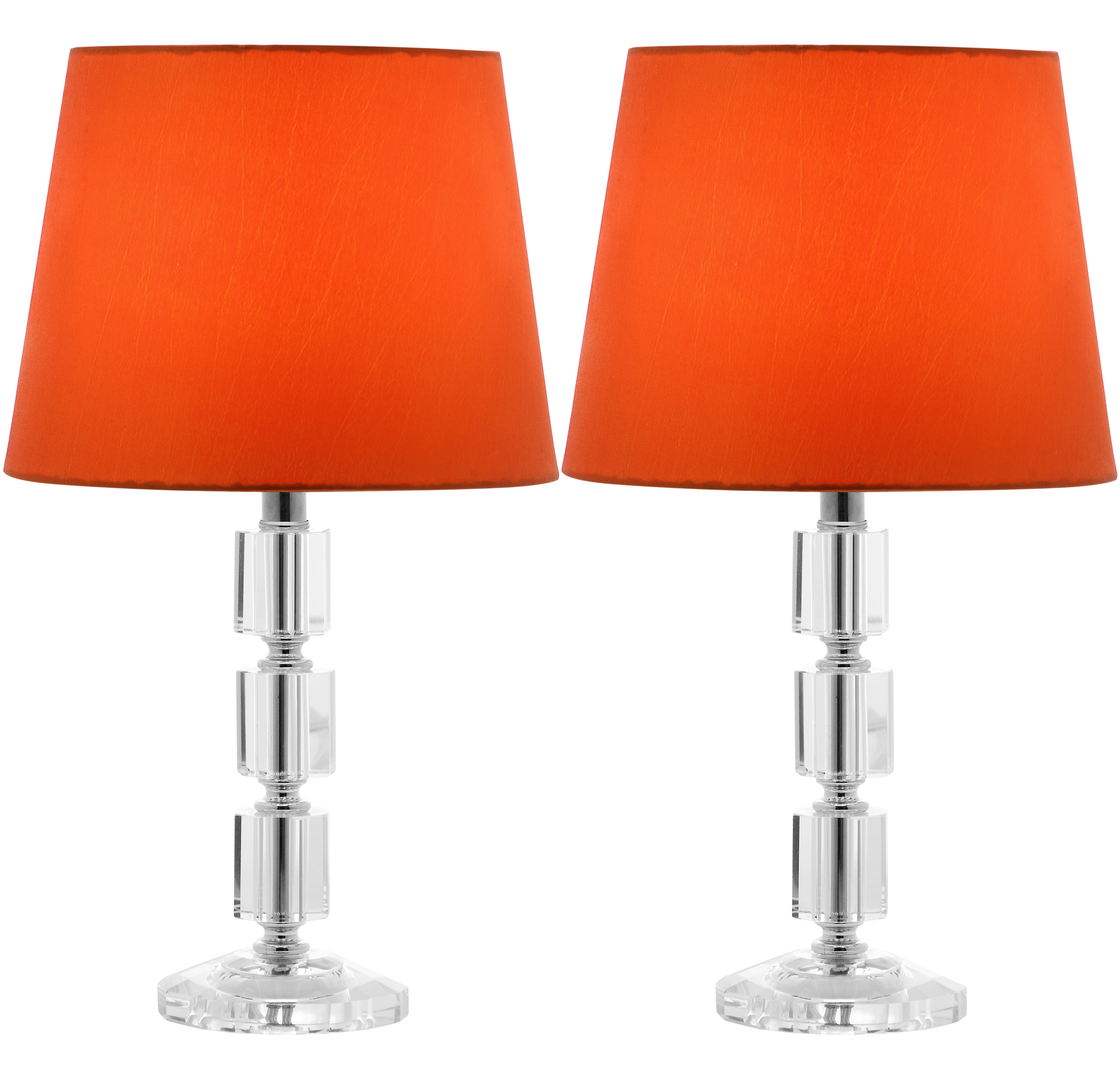 SAFAVIEH Erin 16 in. Crystal Table Lamp with Orange Polyester Shade, Set of 2