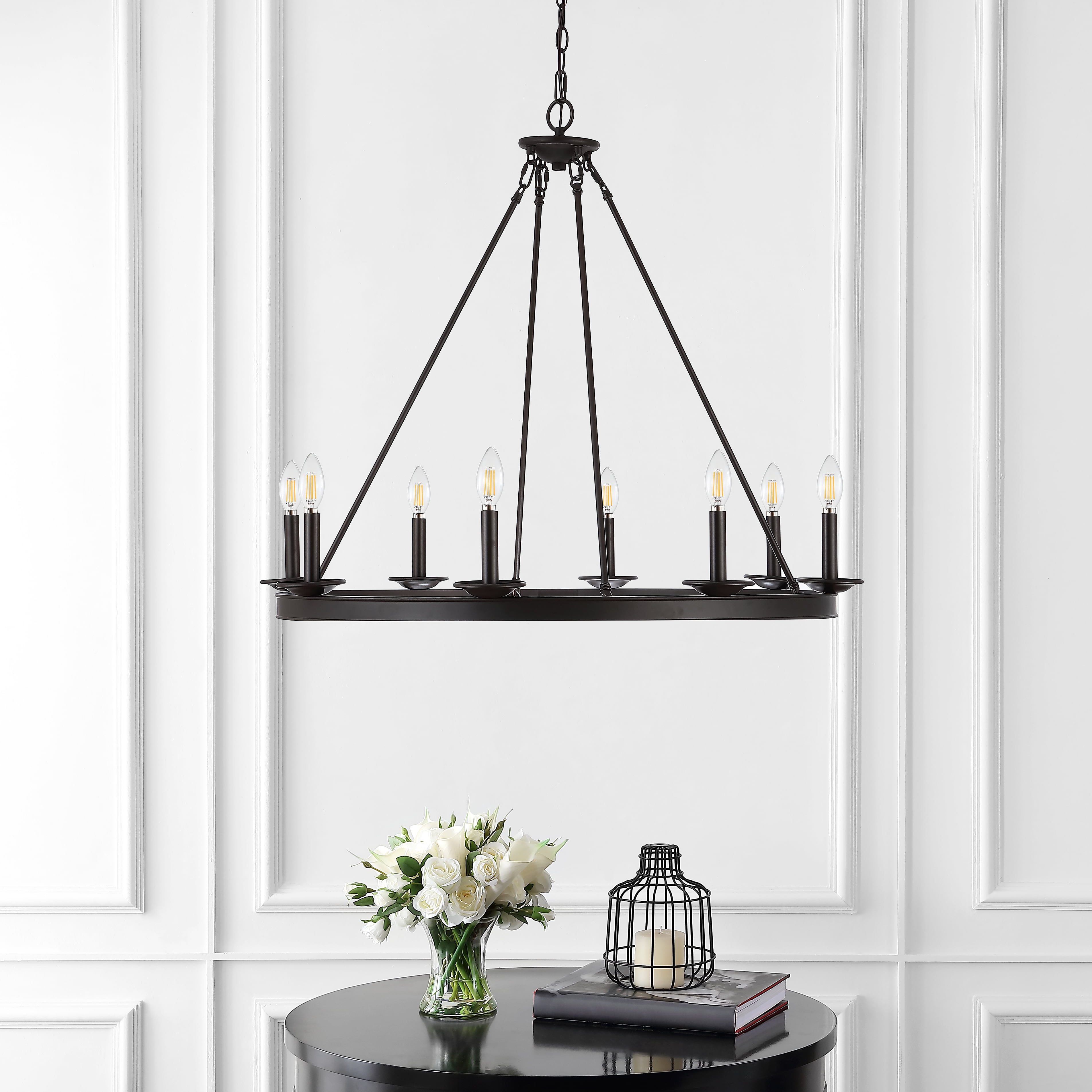 SAFAVIEH Fauna 8 Light Industrial Adjustable Chandelier, Bronze Black