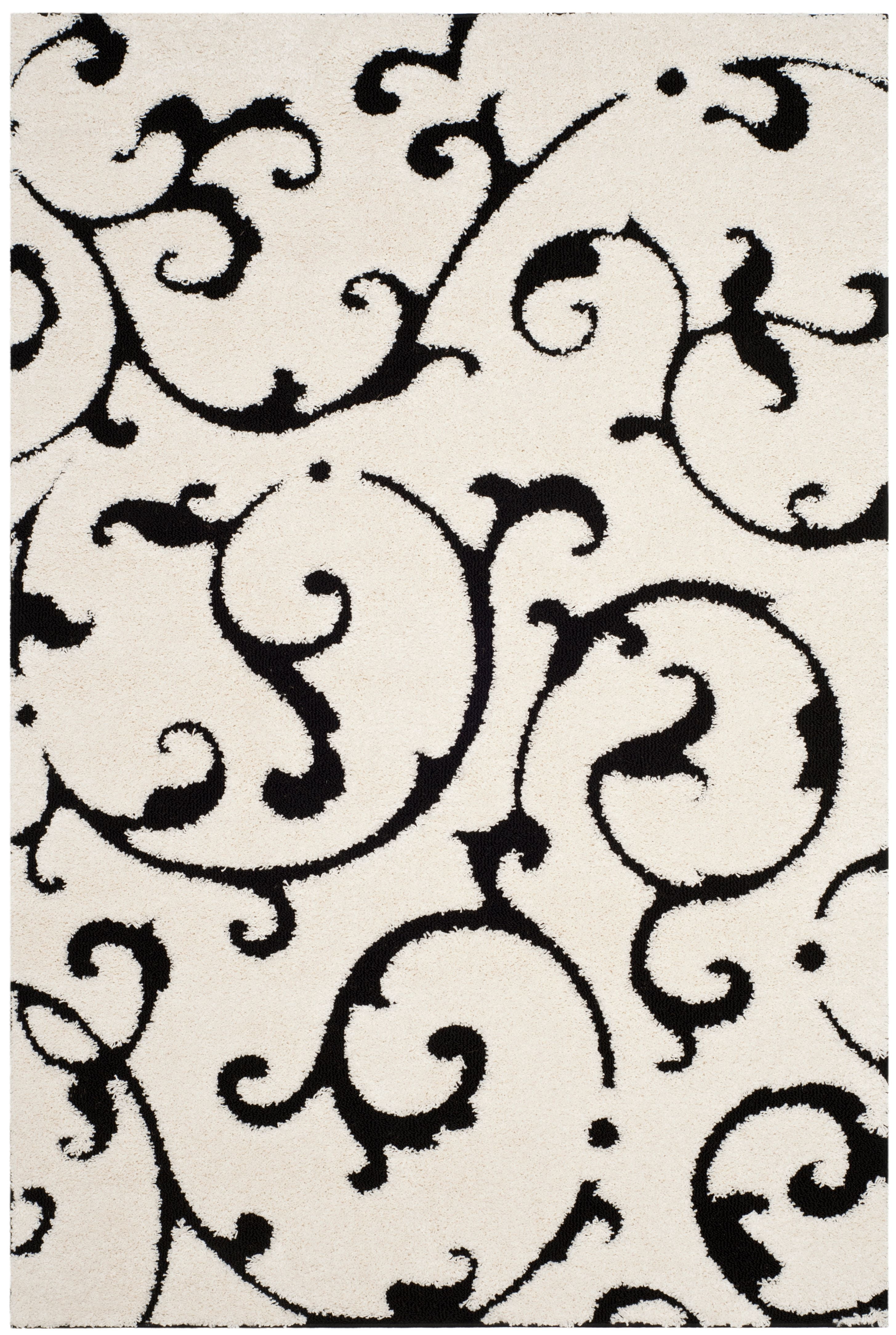 SAFAVIEH Florida Aline Floral Vines Shag Area Rug, Ivory/Black, 5'3" x 7'6"
