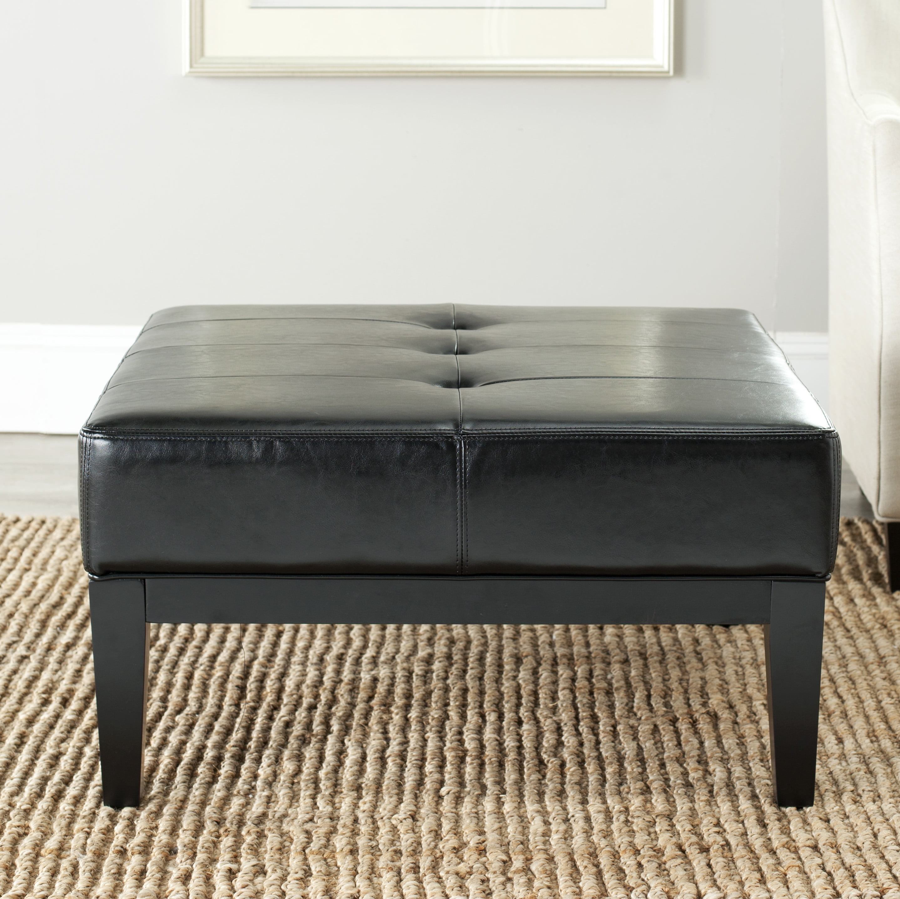 SAFAVIEH Fulton Rustic Glam Small Square Cocktail Ottoman, Black
