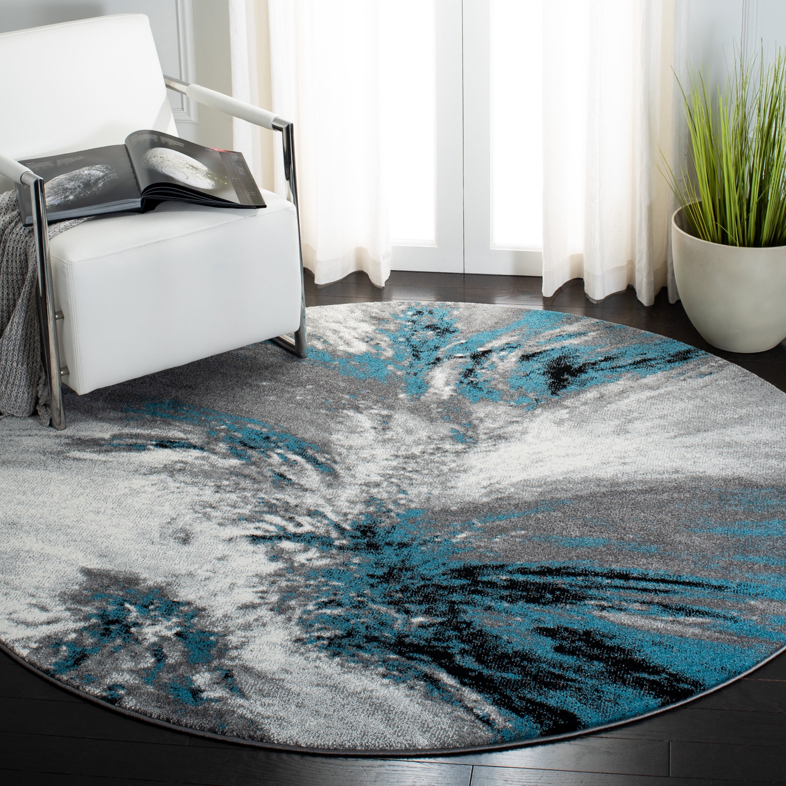 SAFAVIEH Glacier Katelynn Abstract Area Rug, Blue/Grey, 6'7" x 6'7" Round