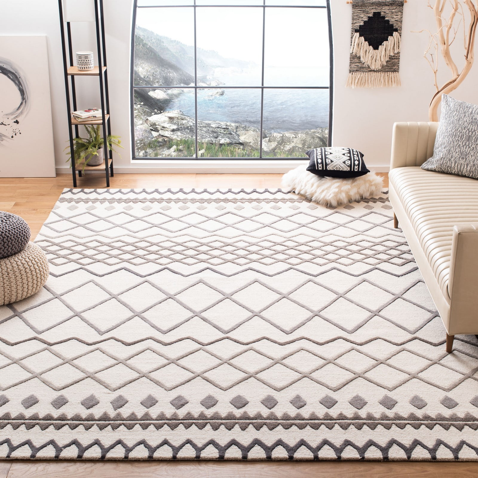 SAFAVIEH Glamour Drew Geometric Area Rug, Ivory/Grey, 5' x 8'
