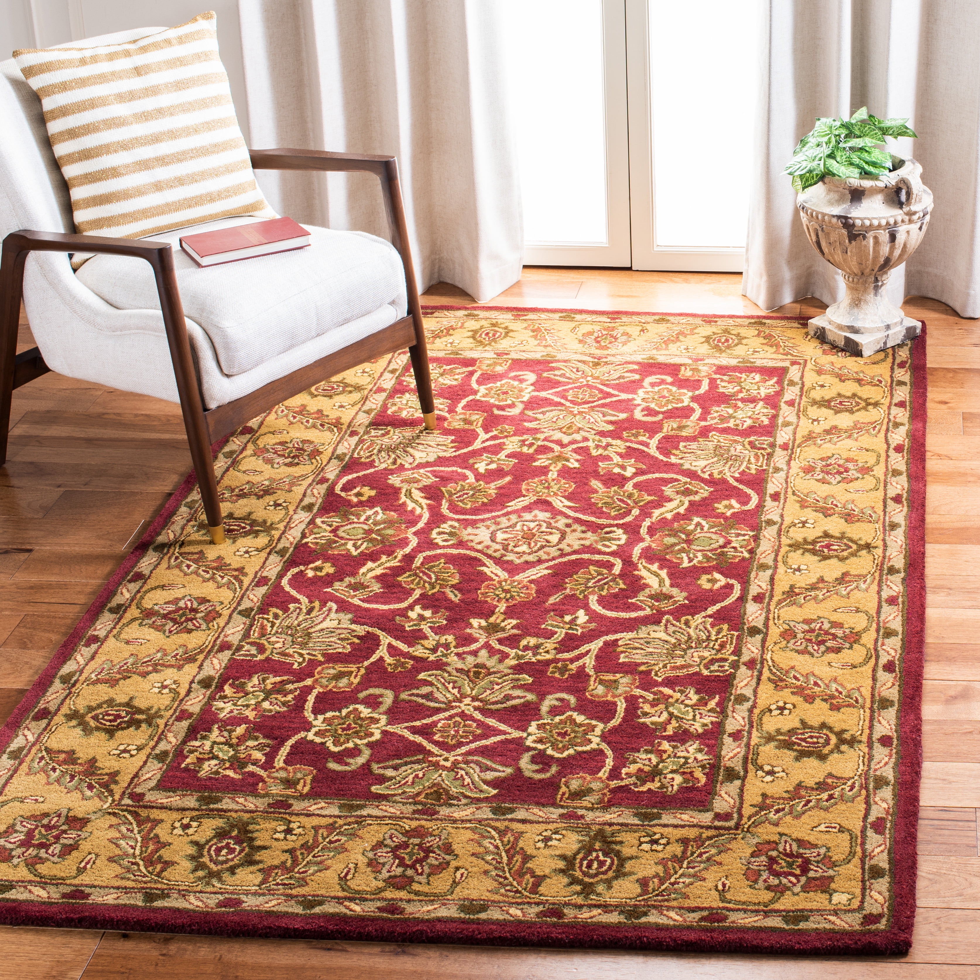 SAFAVIEH Golden Jaipur Dreda Bordered Wool Area Rug, Burgundy/Gold, 3' x 5'
