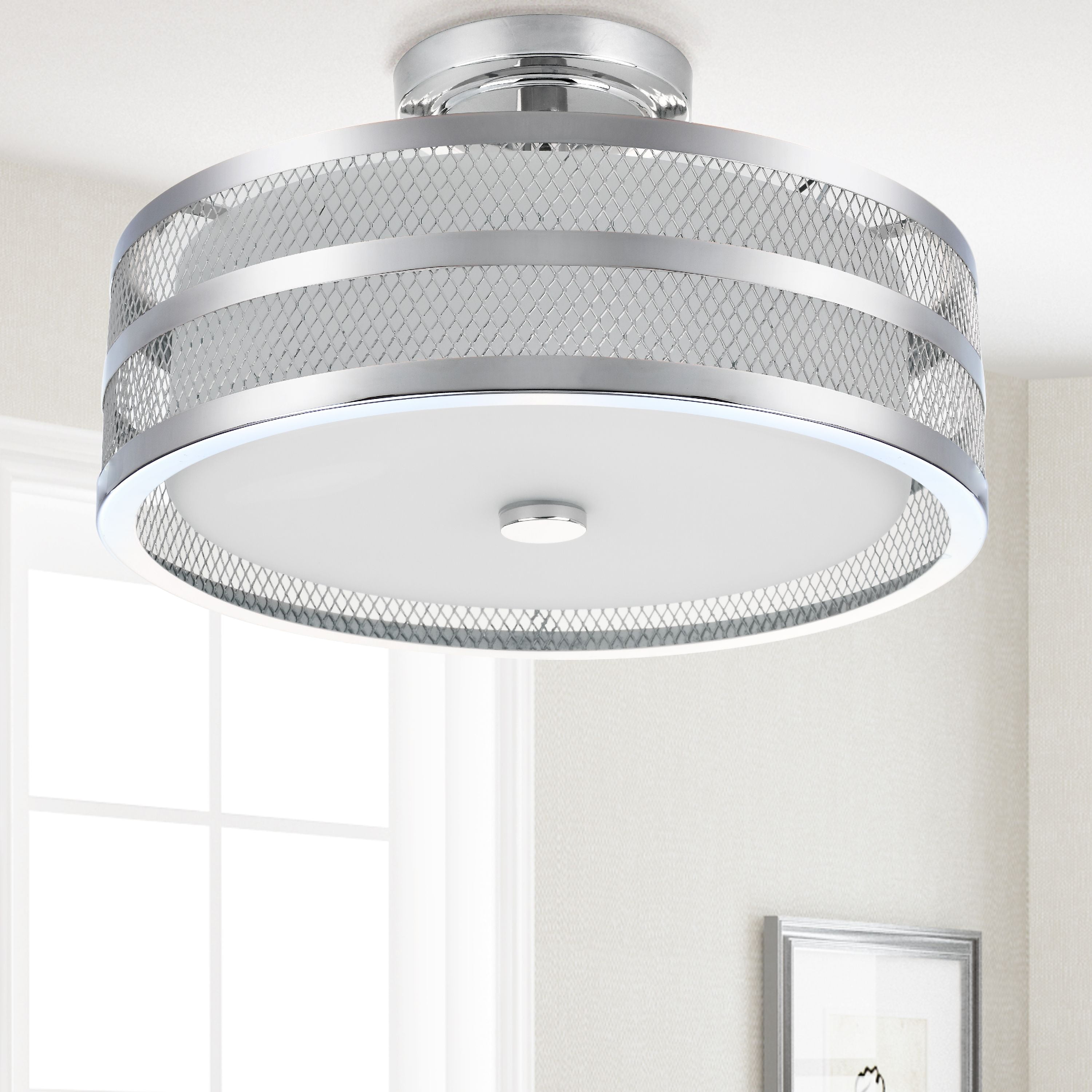 SAFAVIEH Greta 3 Light 15.75 in. Dia. Veil Semi Flush, Chrome