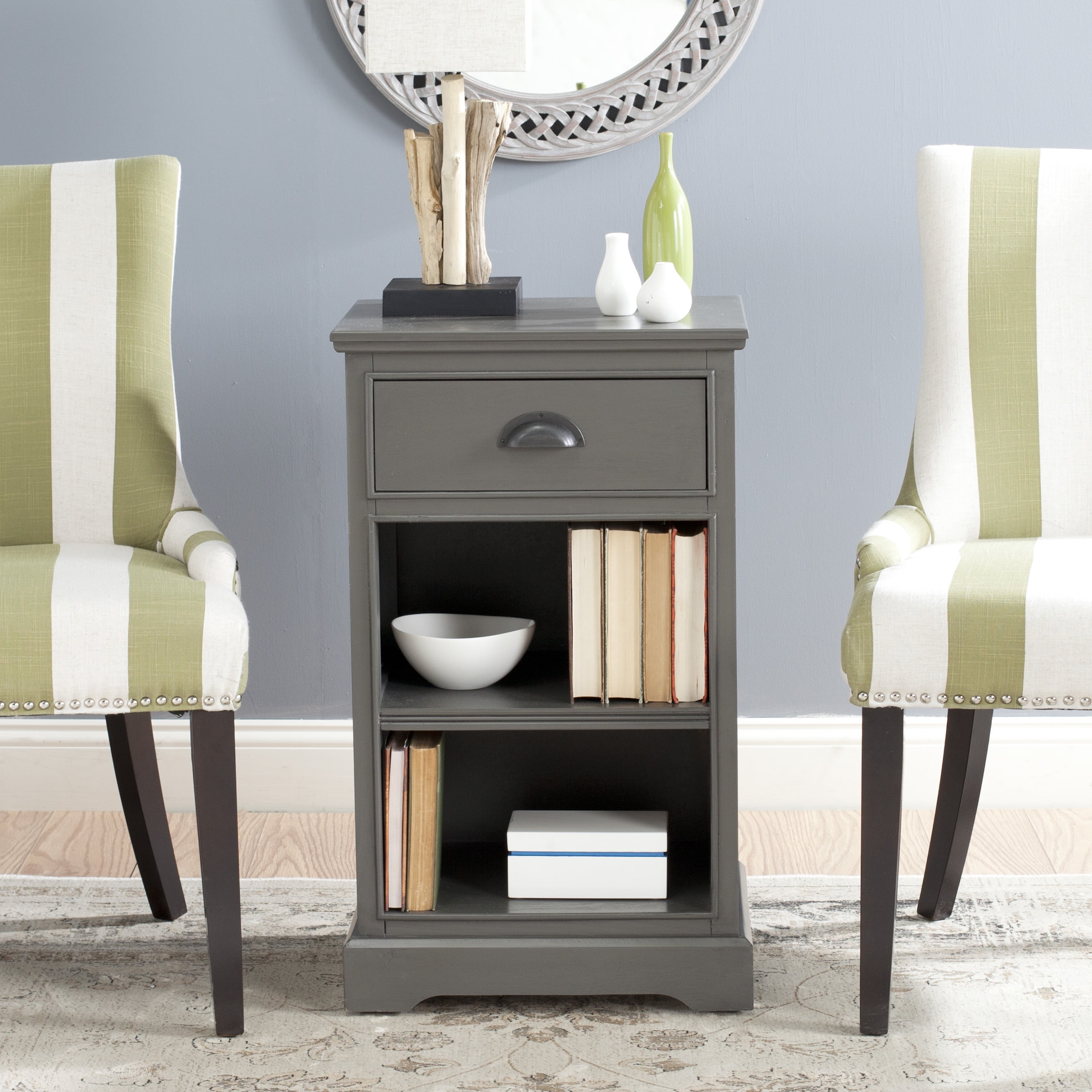 SAFAVIEH Griffin Solid Casual One Drawer Side Table, Grey