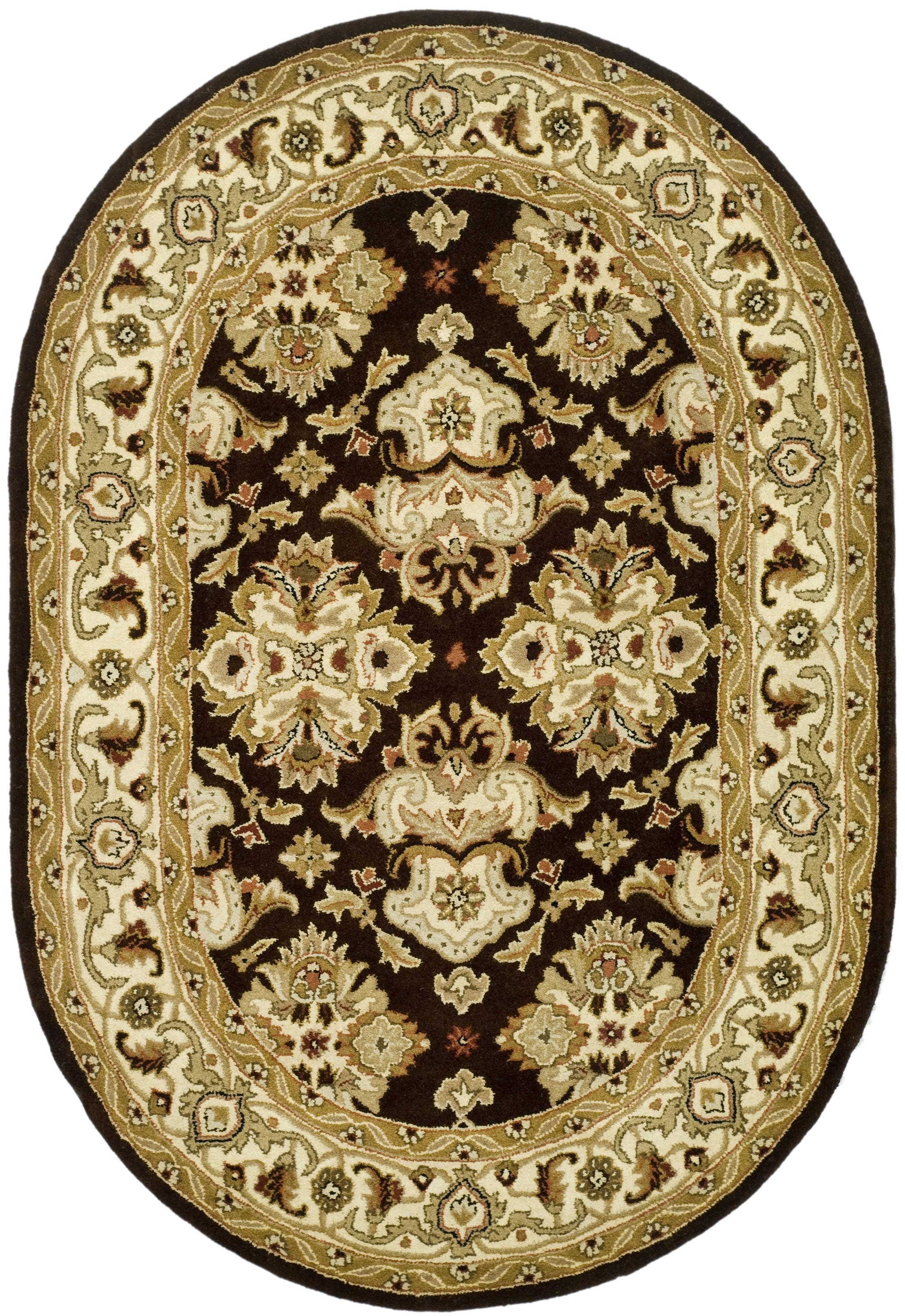 SAFAVIEH Heritage Braganza Traditional Wool Area Rug, Espresso/Ivory, 4'6" x 6'6" Oval