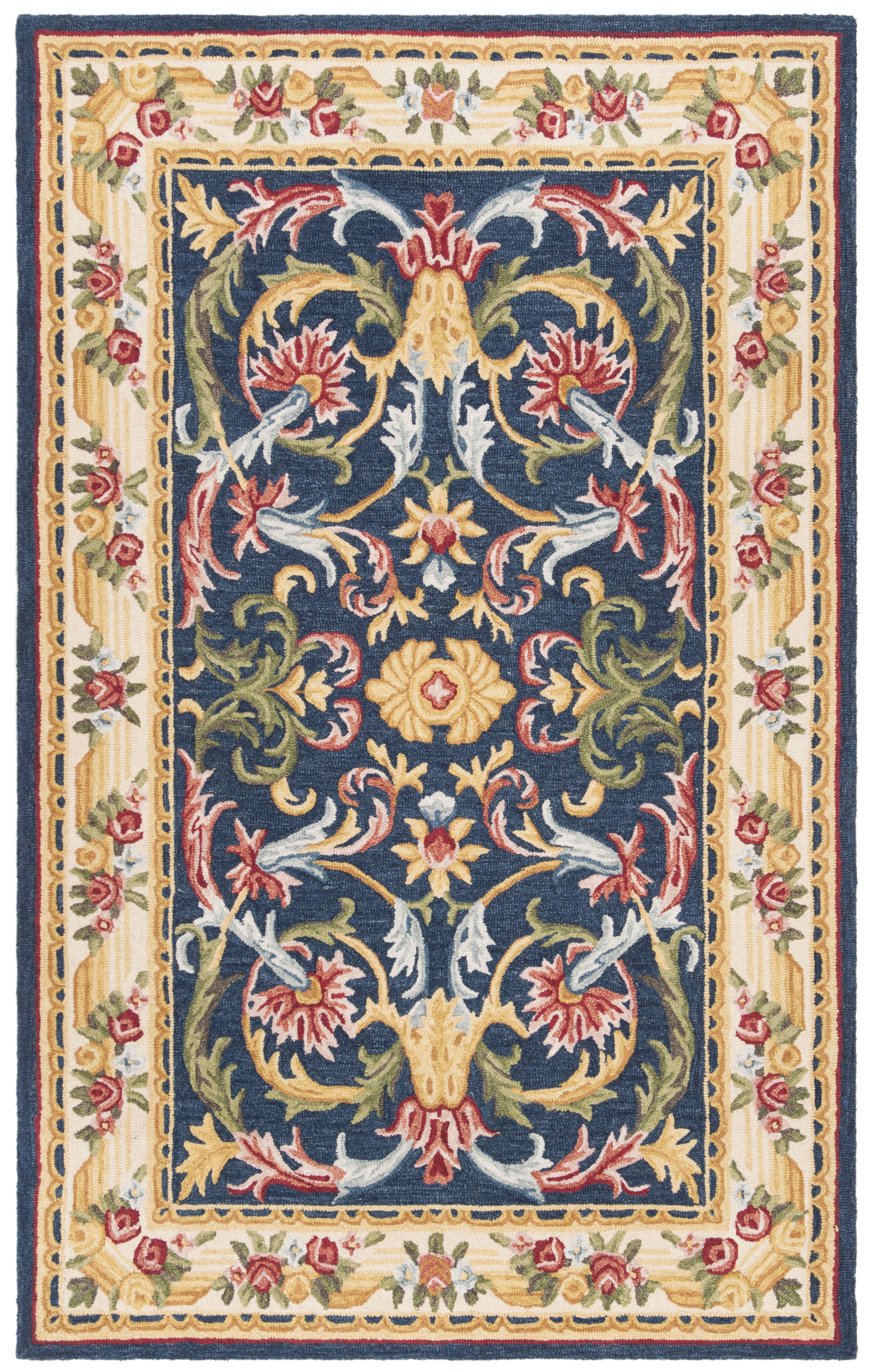 SAFAVIEH Heritage Toby Floral Bordered Area Rug, Navy/Ivory, 4' x 6'