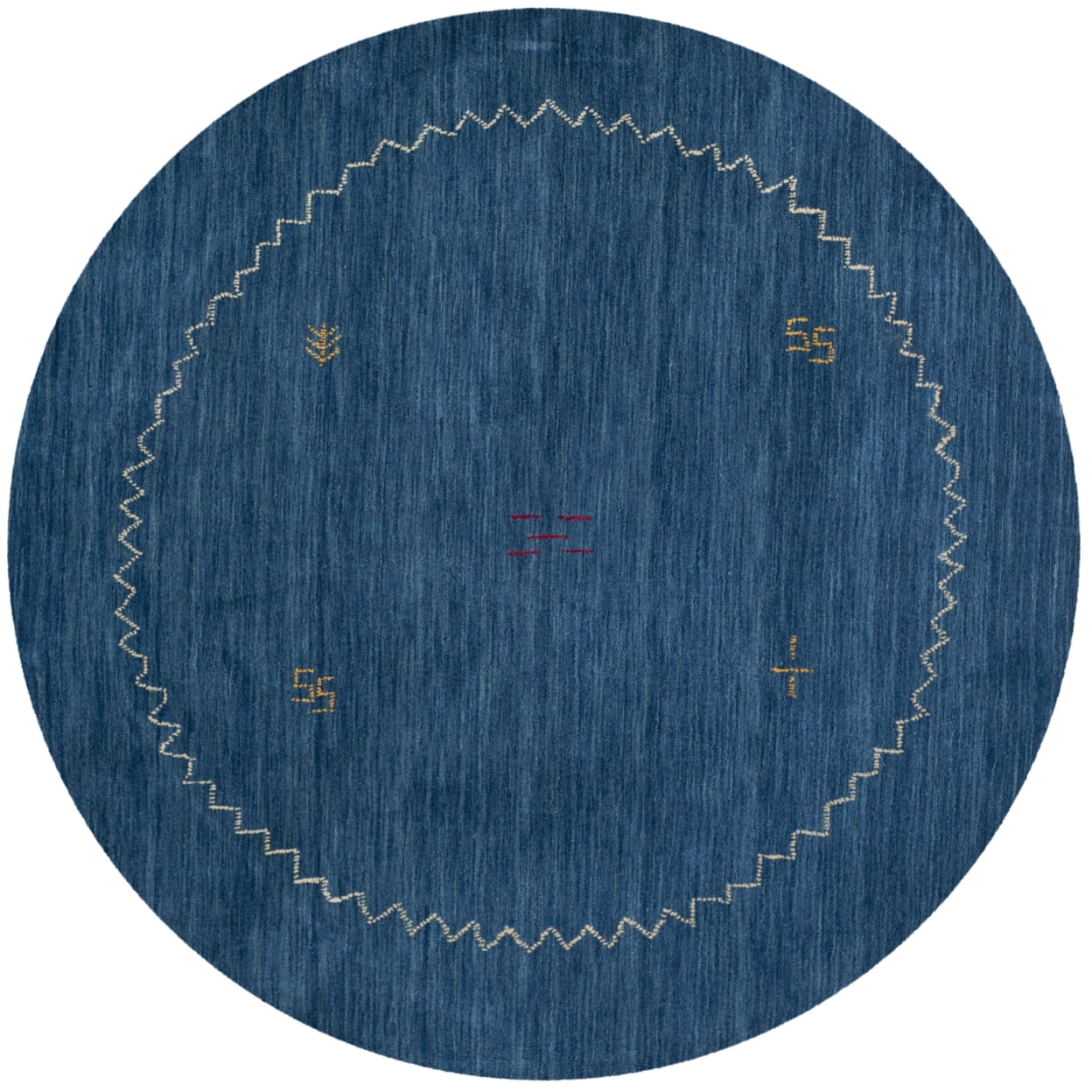 SAFAVIEH Himalaya Yvonne Chevron Bordered Wool Area Rug, Blue, 6' x 6' Round