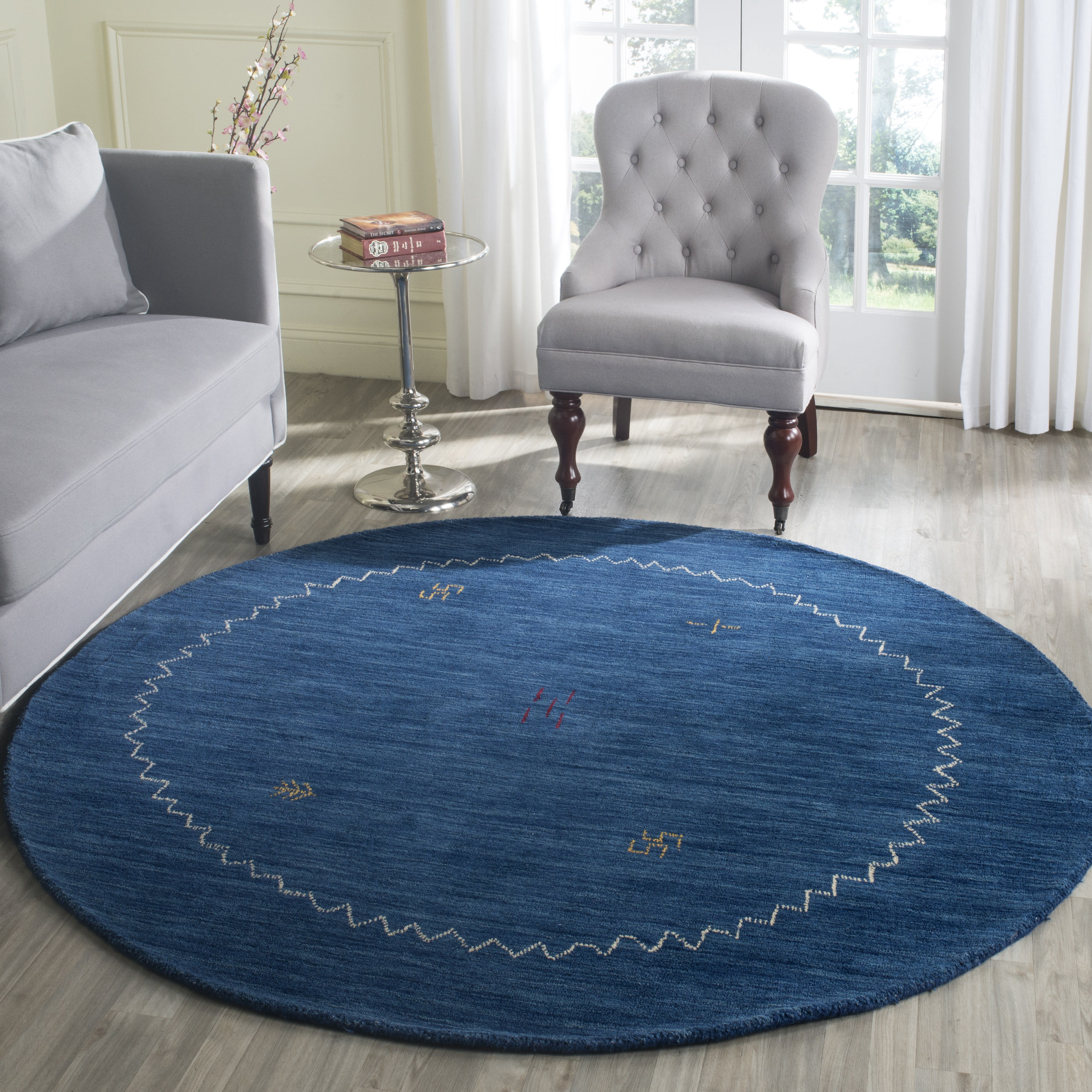 Safavieh Himalaya Yvonne Solid Wool Area Rug, Blue, 6' x 6' Round