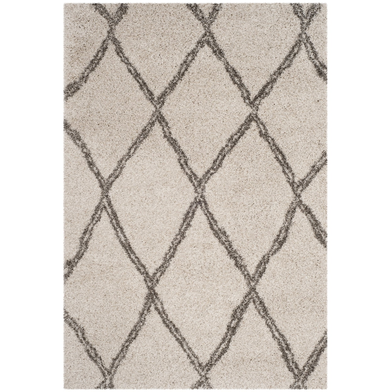SAFAVIEH Hudson Adella Geometric Diamonds Shag Area Rug, Ivory/Grey, 5'1" x 7'6"