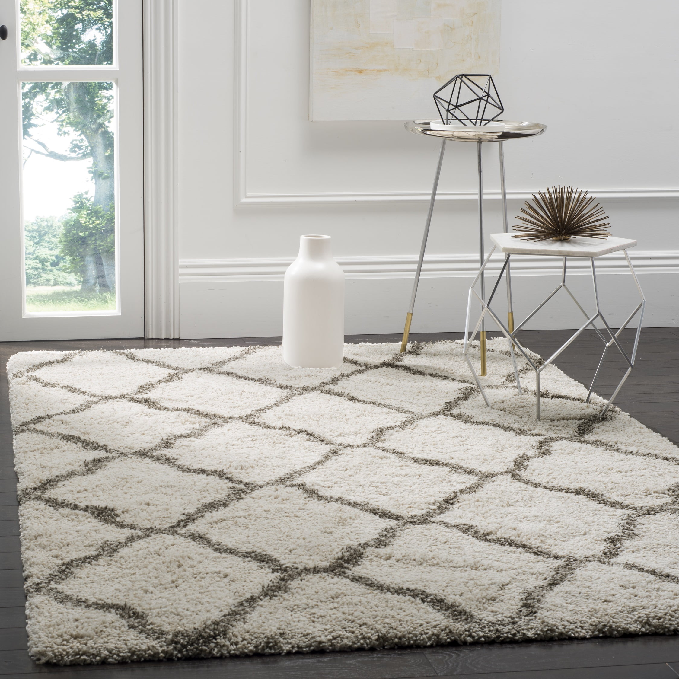 SAFAVIEH Hudson Aline Geometric Shag Area Rug, Ivory/Grey, 3' x 5'