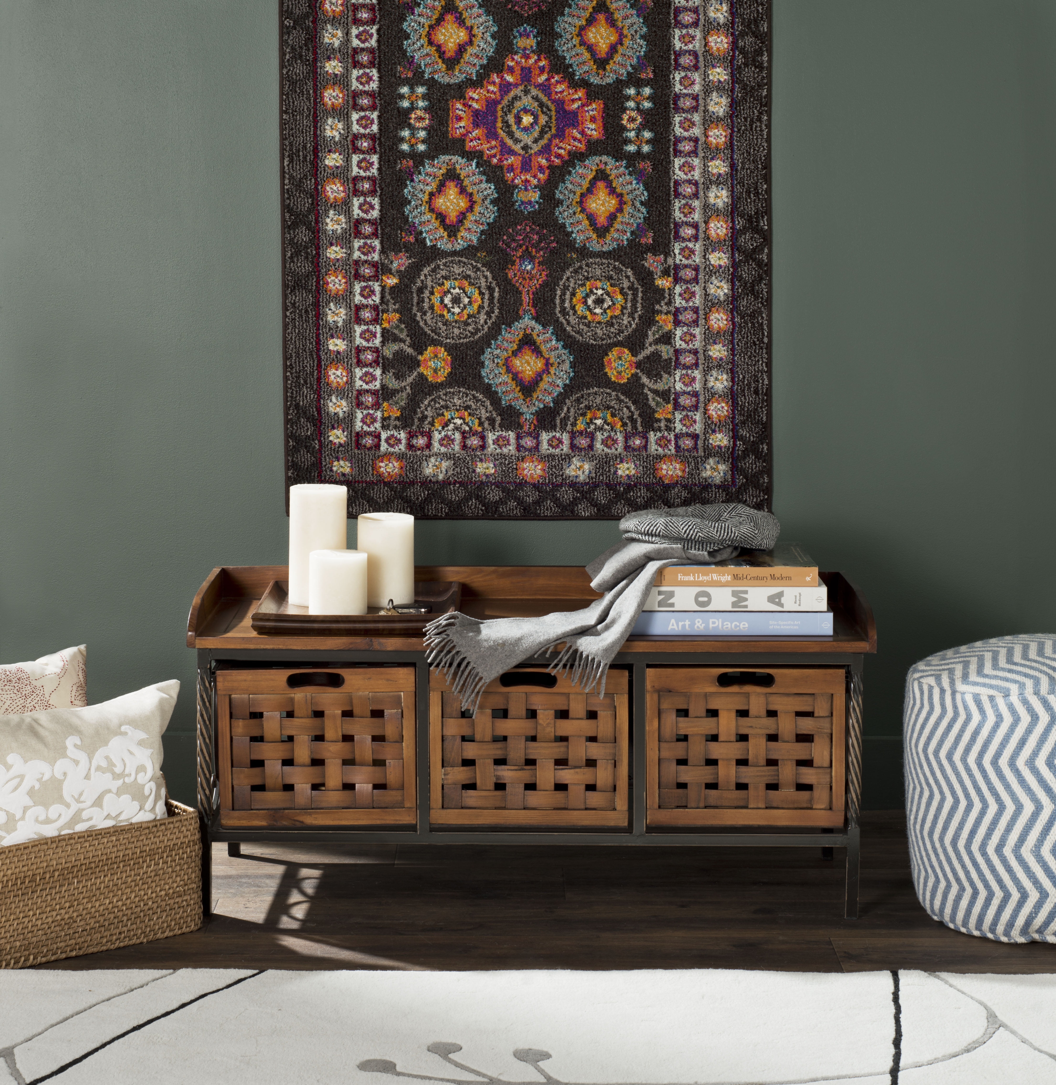 SAFAVIEH Isaac Rustic 3 Drawer Wooden Storage Bench, Filbert Brown