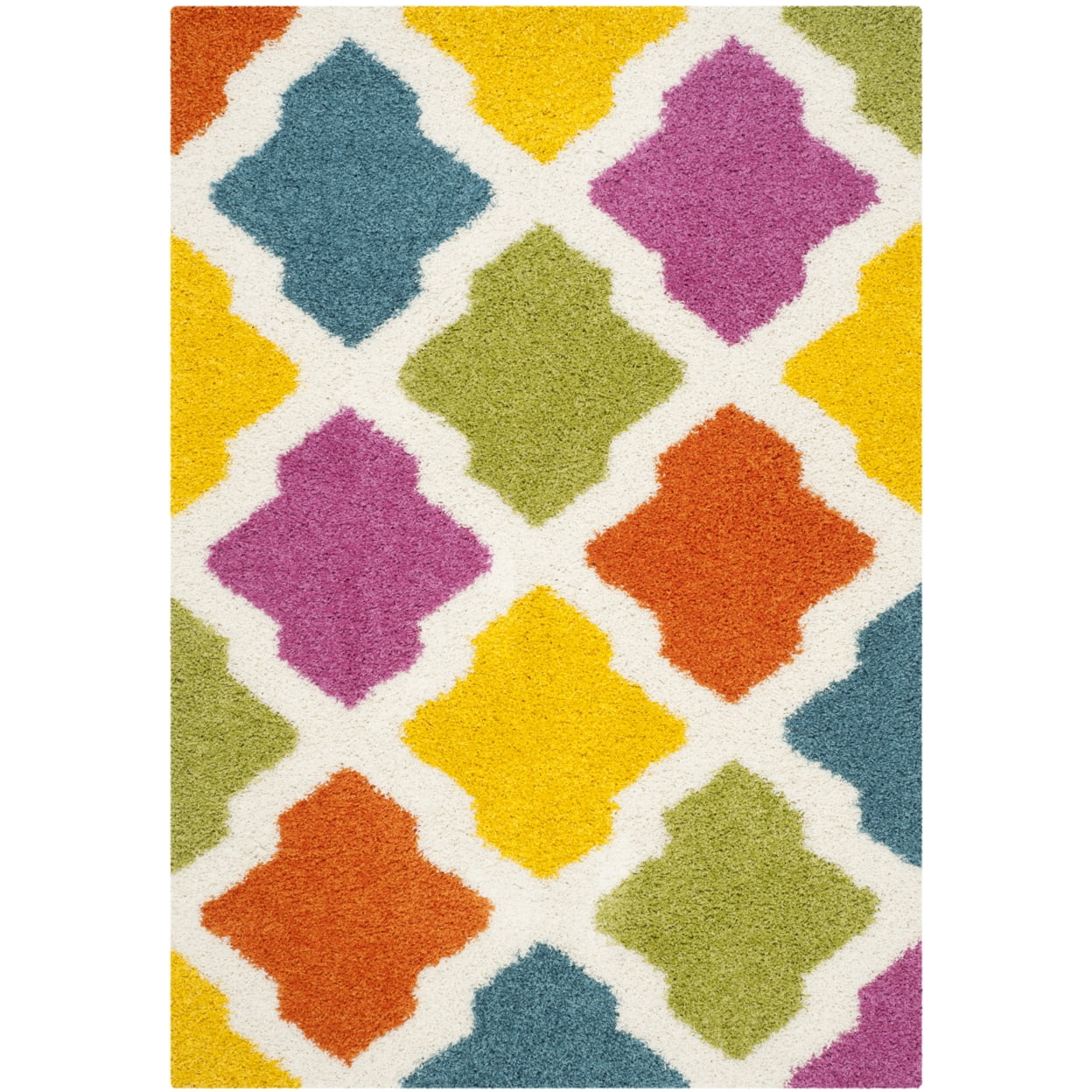 SAFAVIEH Jaycob Geometric Kids Shag Area Rug, Ivory/Multi, 4' x 6'