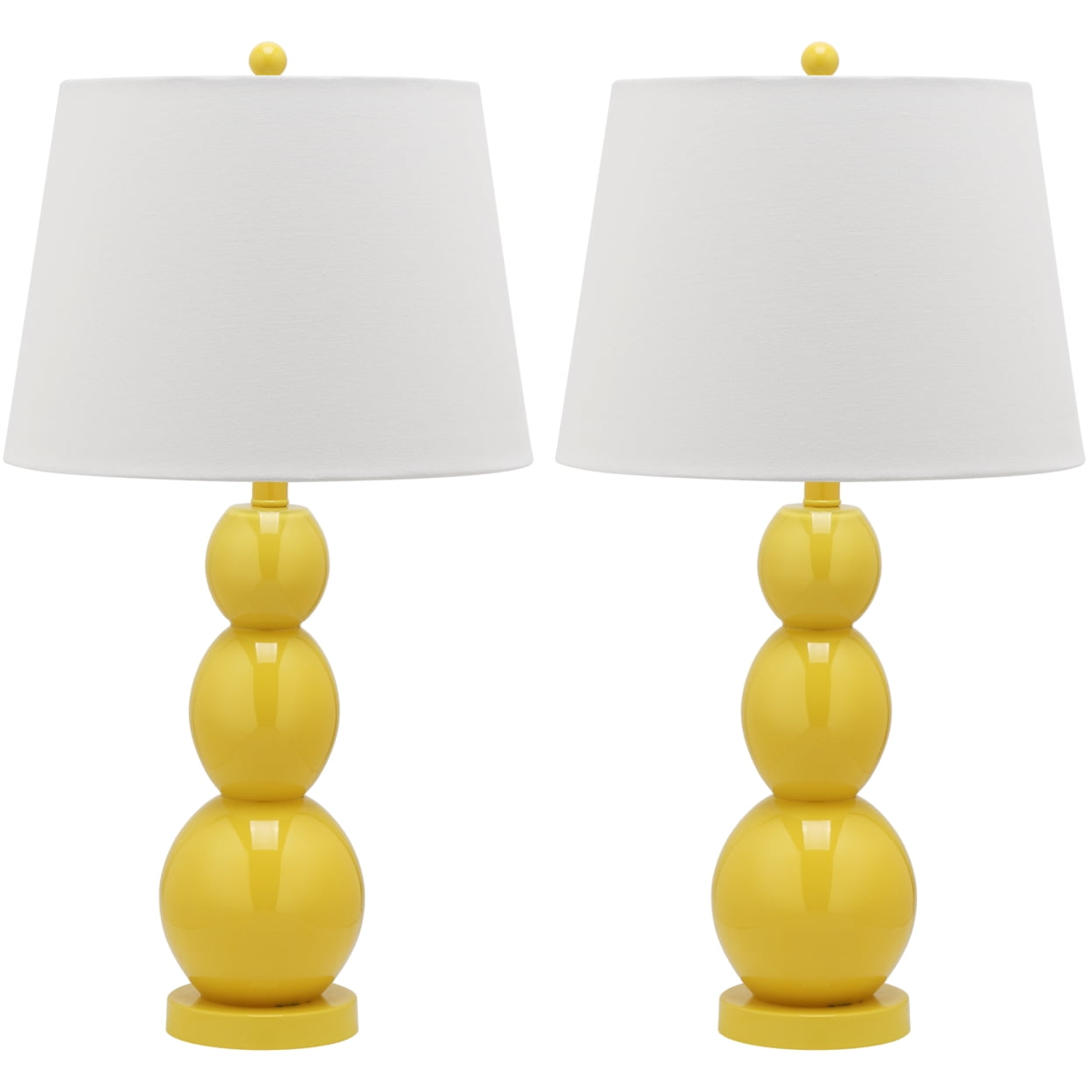 SAFAVIEH Jayne 26 in. Yellow Glass Table Lamp with Off-White Cotton Shade, Set of 2