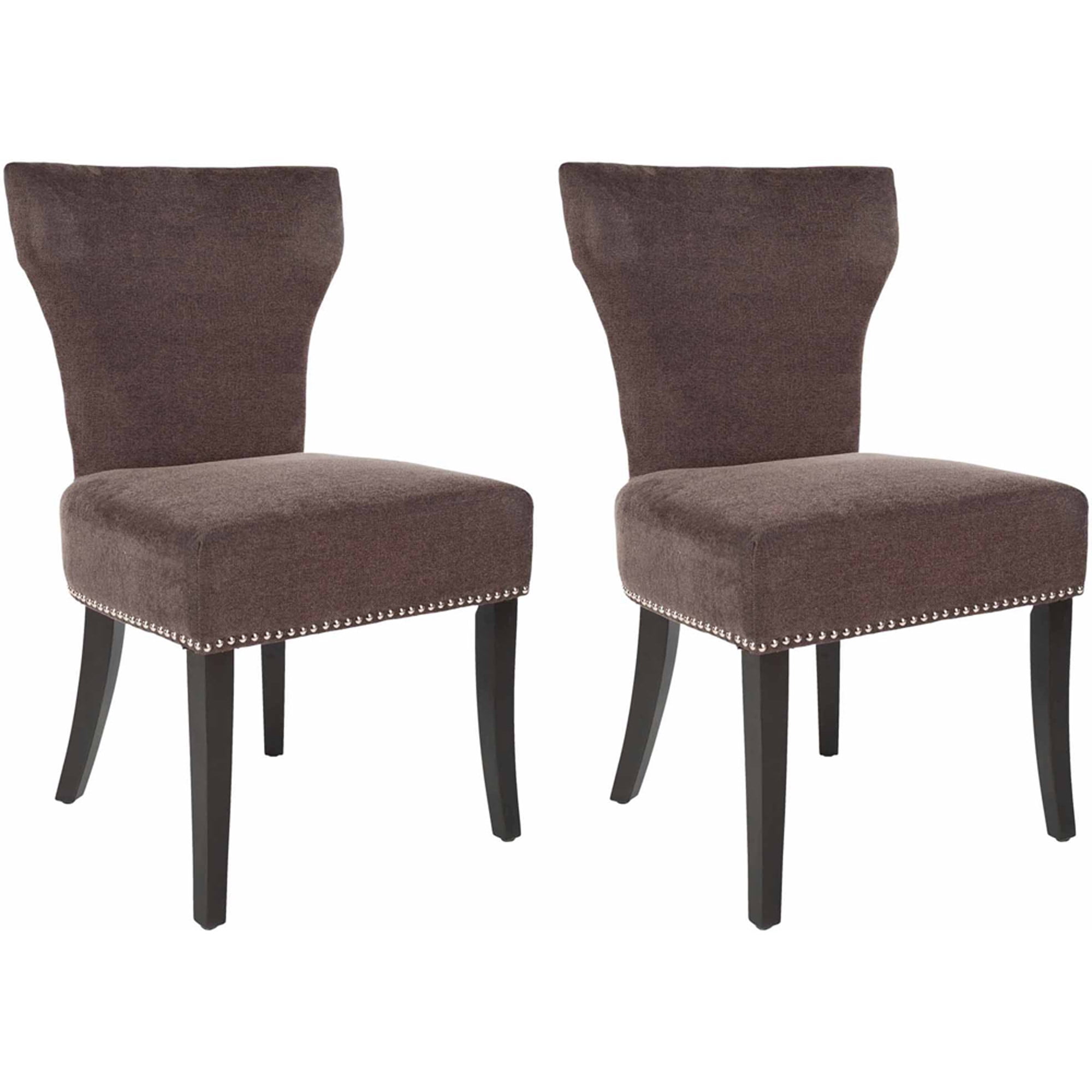 SAFAVIEH Jappic 22" H Side Chairs with Silver Nailheads, Bark/Espresso, Set of 2