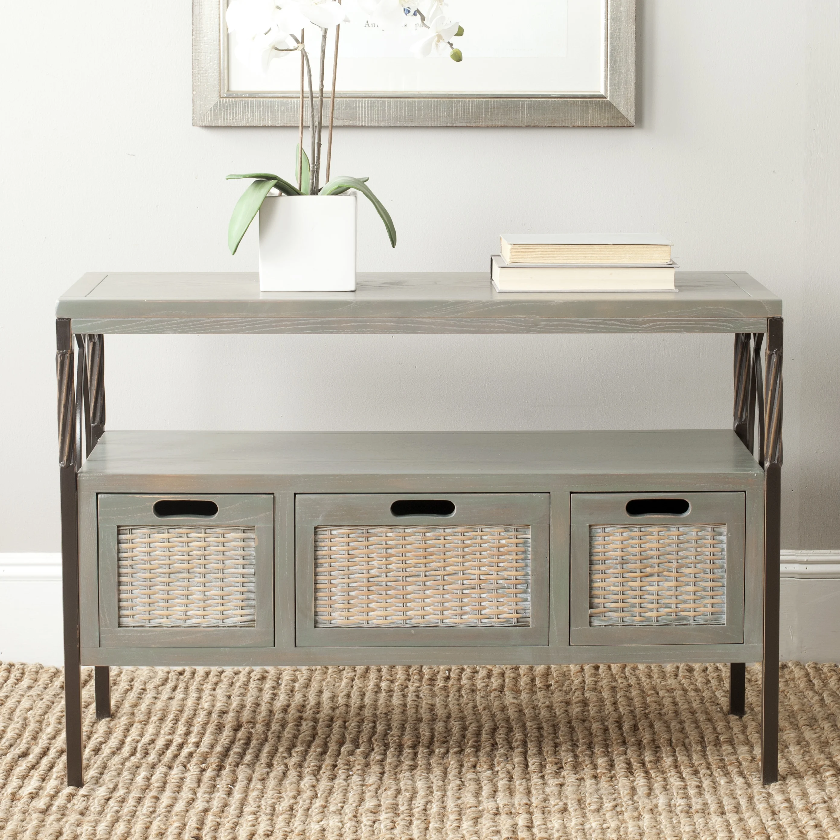 SAFAVIEH Joshua Industry Rustic Console w/ 3 Drawers, French Grey
