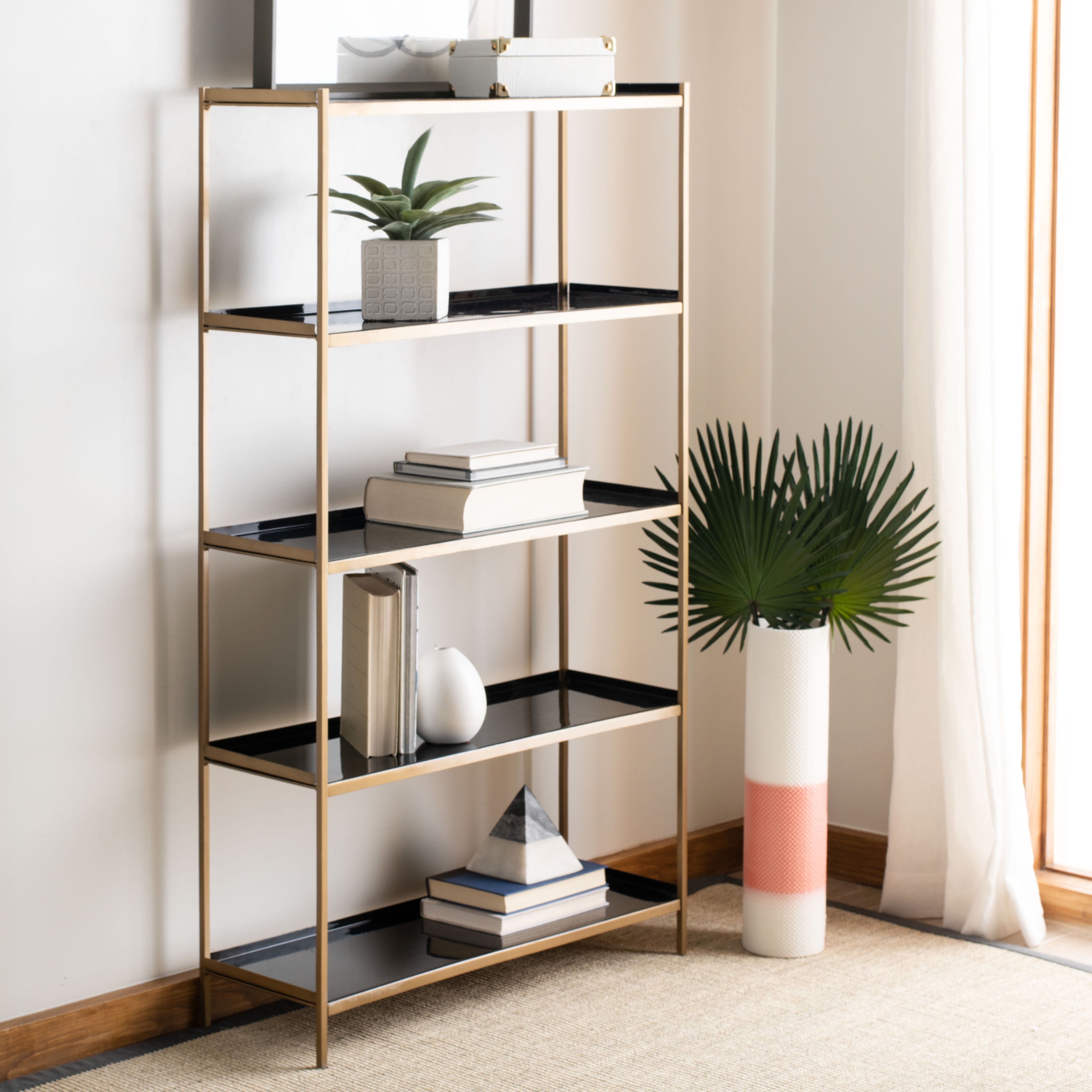 SAFAVIEH Justine Modern Glam 5-Tier Etagere, Black/Brass