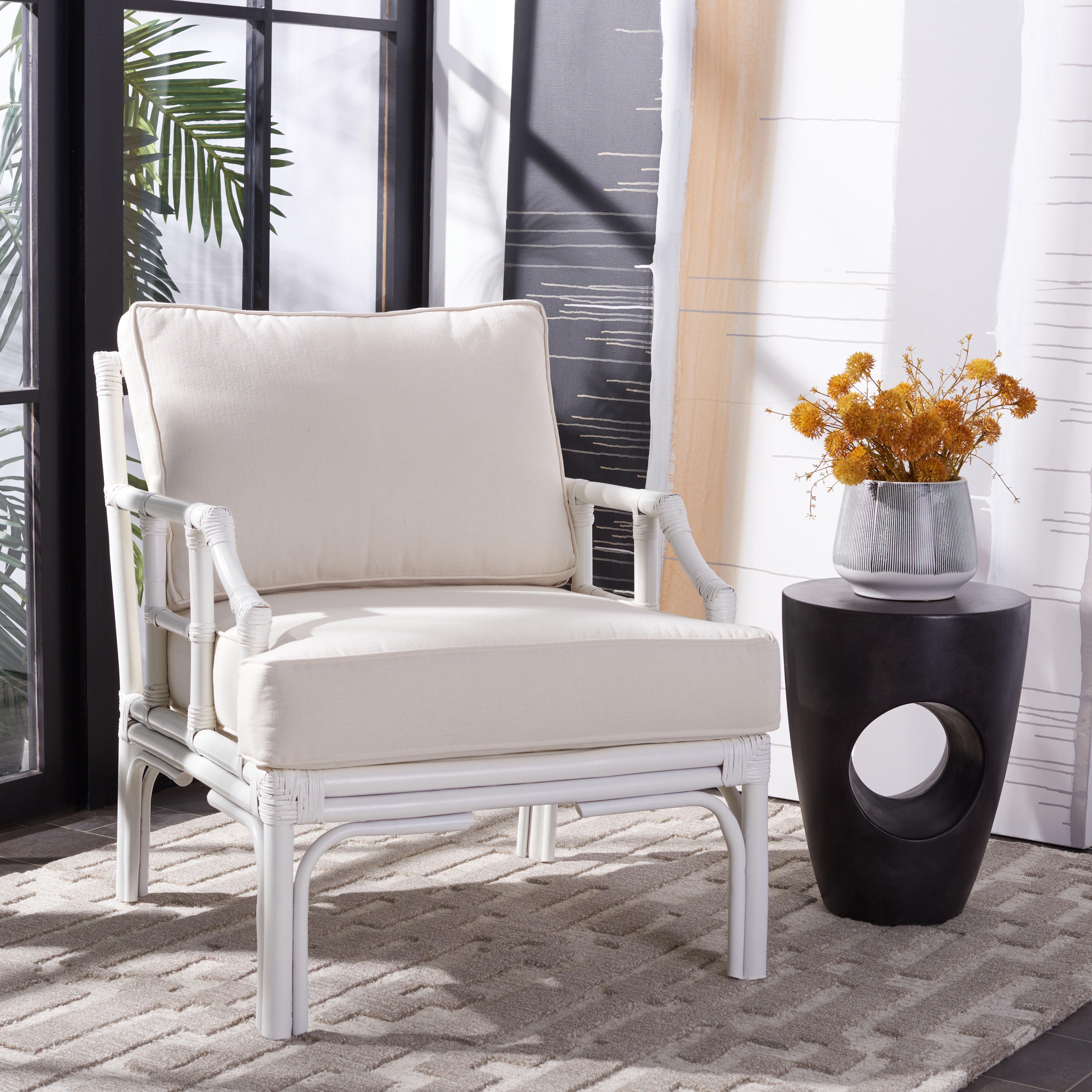 SAFAVIEH Kazumi Glam Accent Armchair with Cushion, White