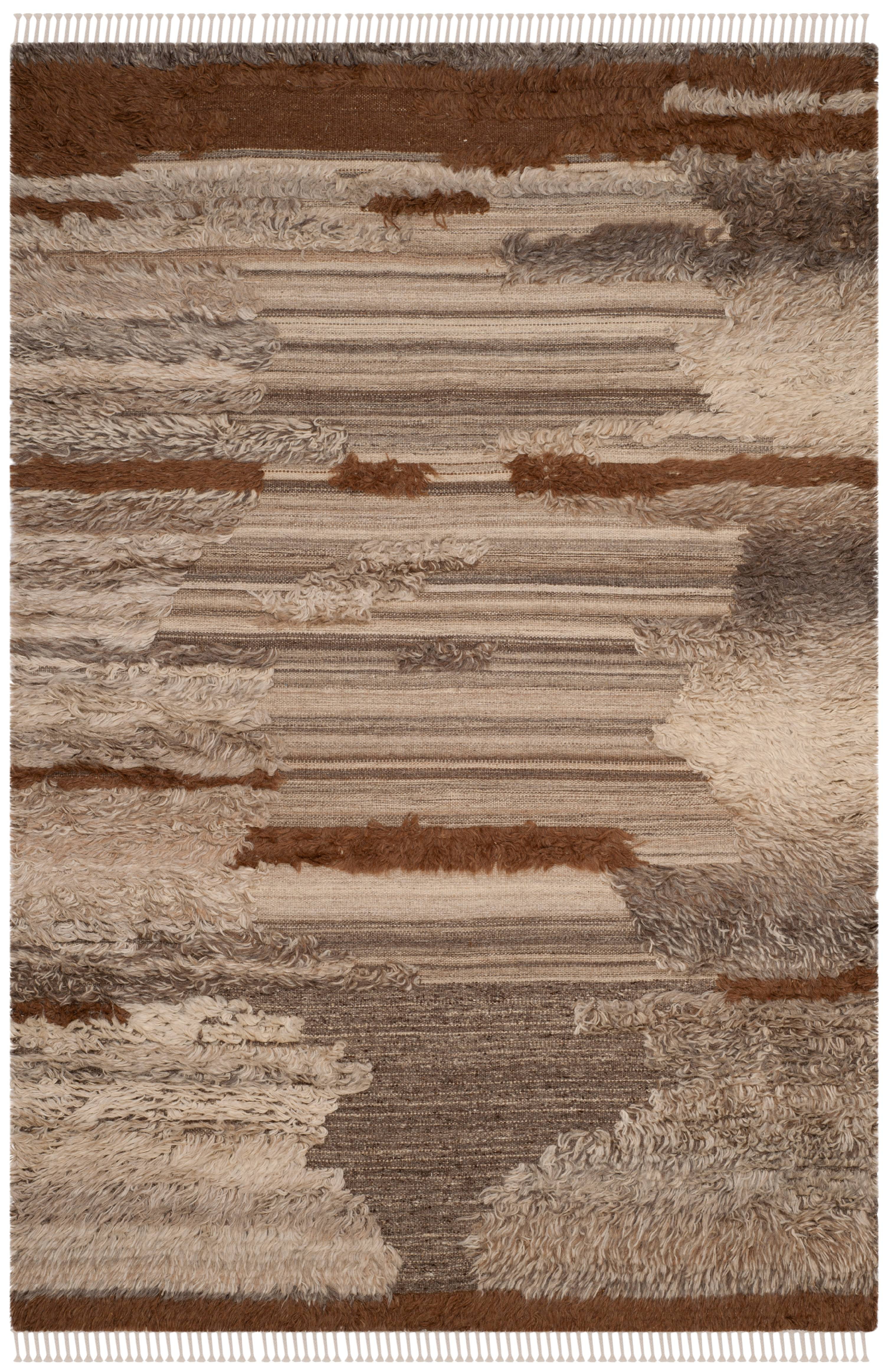 SAFAVIEH Kenya Bijar Iris Braided Abstract Fringe Area Rug, Grey/Brown, 3' x 5'