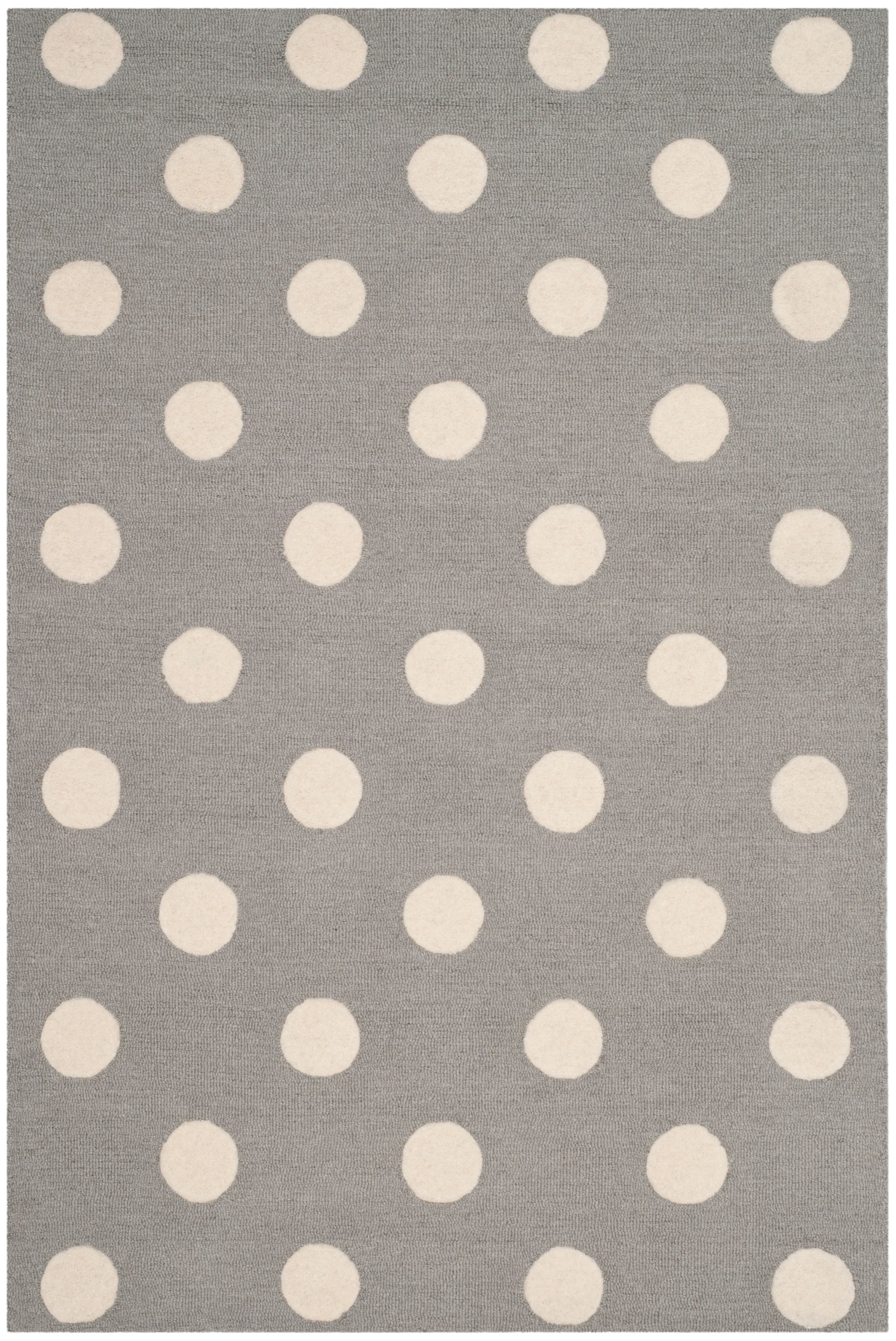 SAFAVIEH Kids Polka Dots Wool Area Rug, Grey/Ivory, 4' x 6'