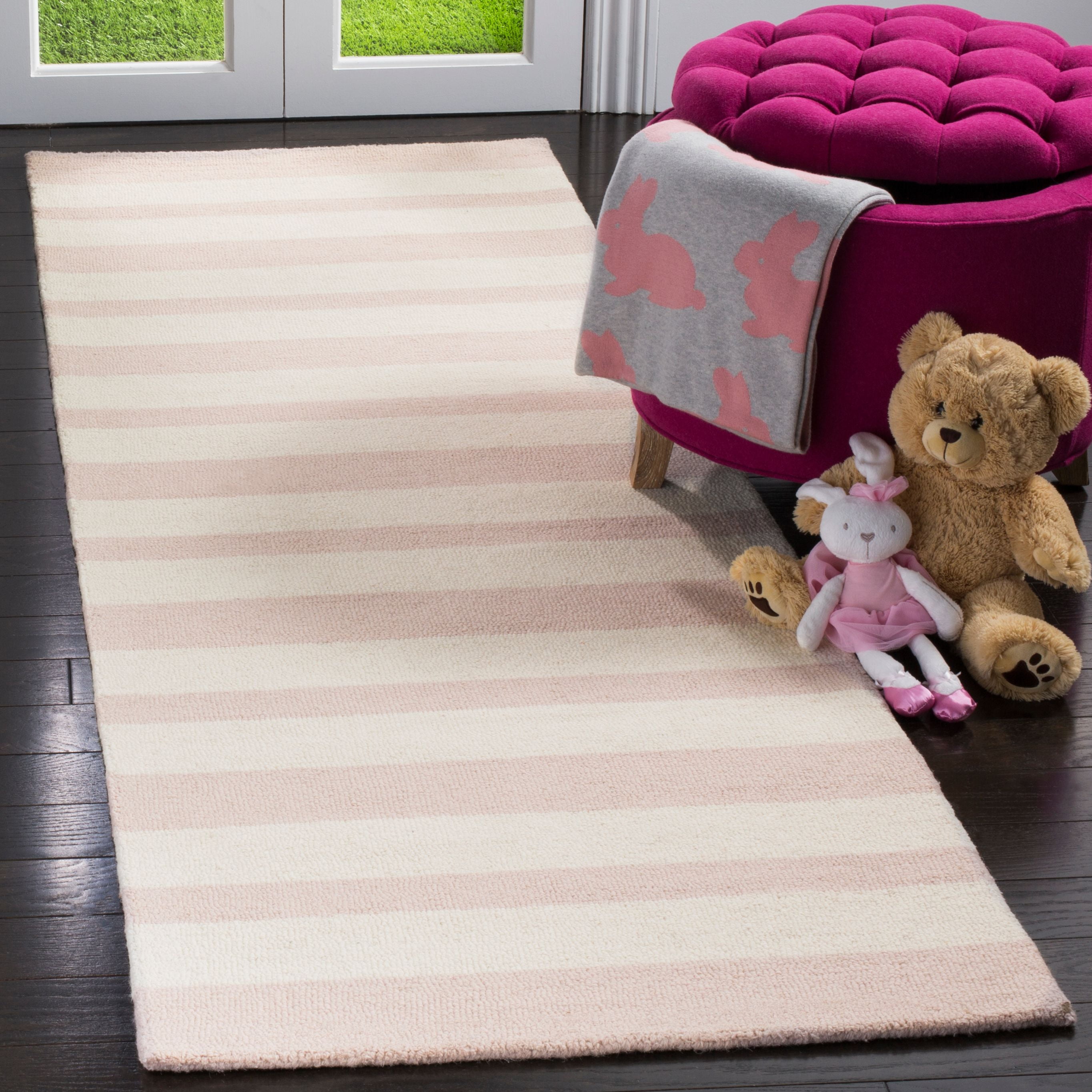 SAFAVIEH Kids Varied Striped Wool Runner Rug, Pink/Ivory, 2'6" x 8'