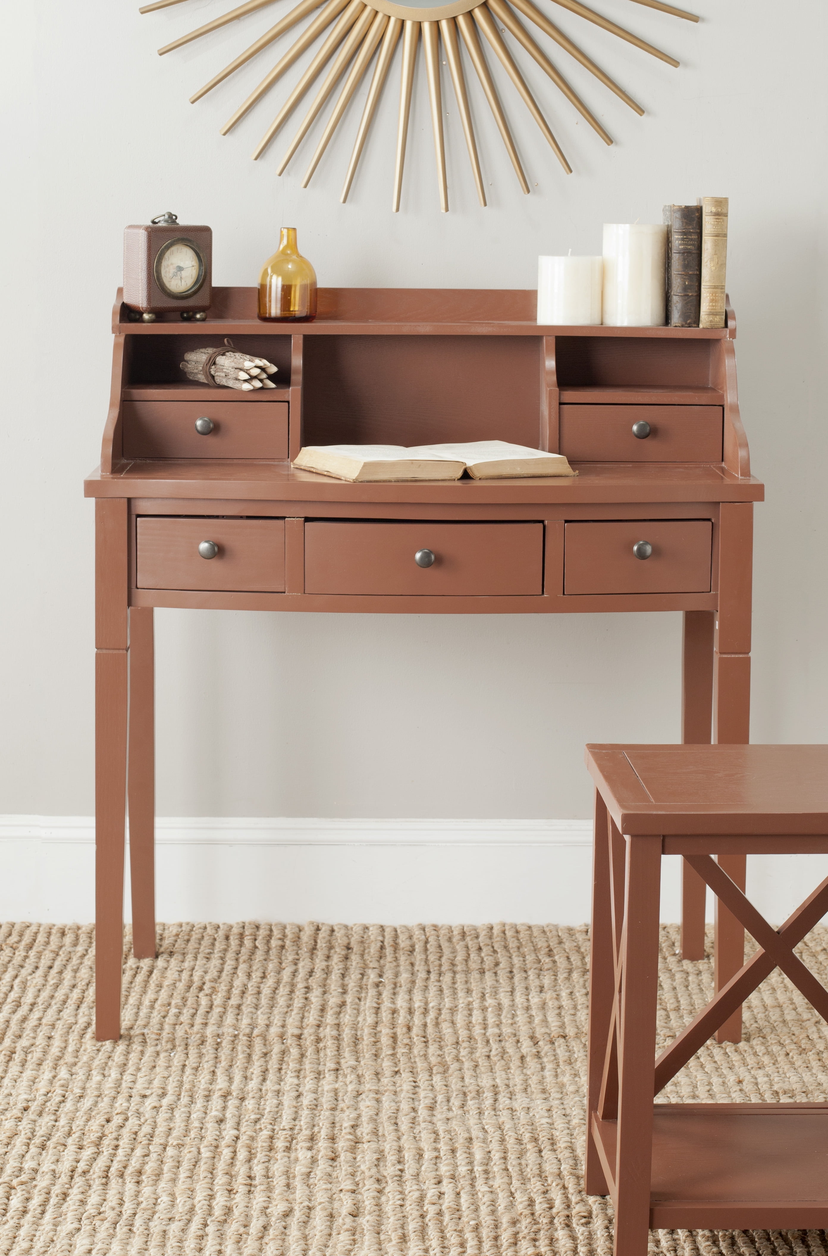 SAFAVIEH Landon Solid Contemporary 5 Drawer Writing Desk, Henna Brown