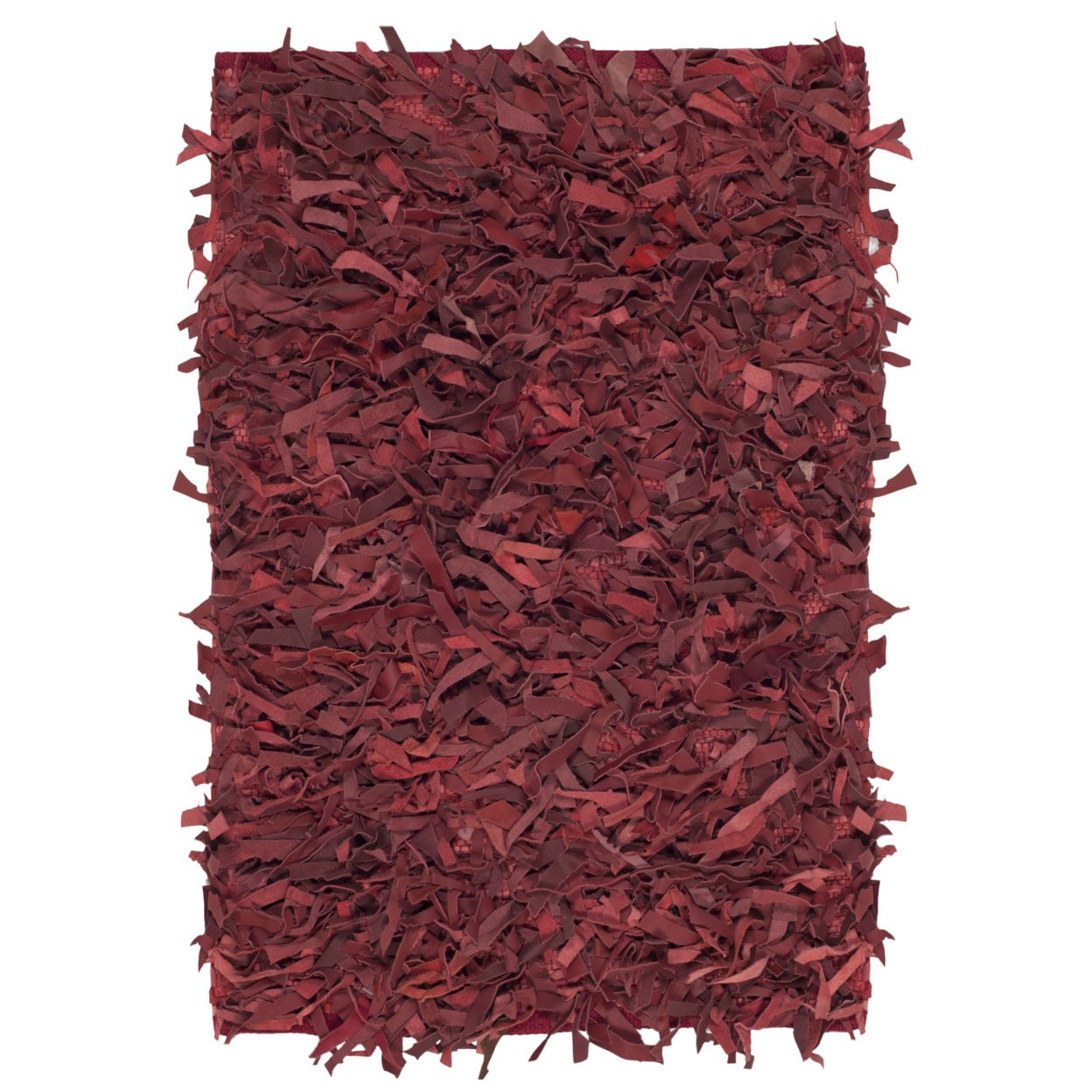 SAFAVIEH Leather Shag Dimitri Solid Area Rug, Red, 5' x 5' Square