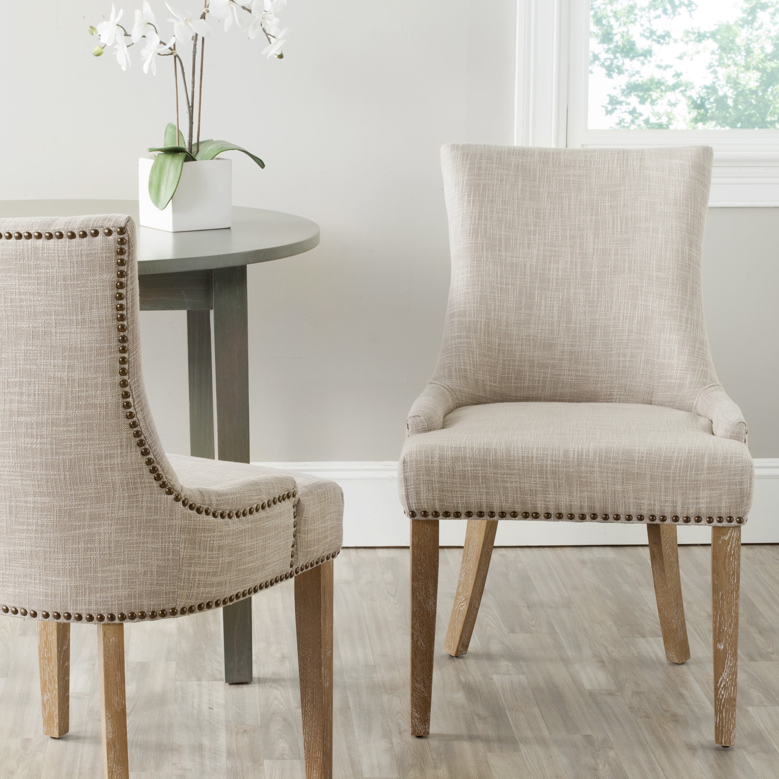 SAFAVIEH Lester 19" H Contemporary Glam Dining Chair, Grey/White Wash, Set of 2