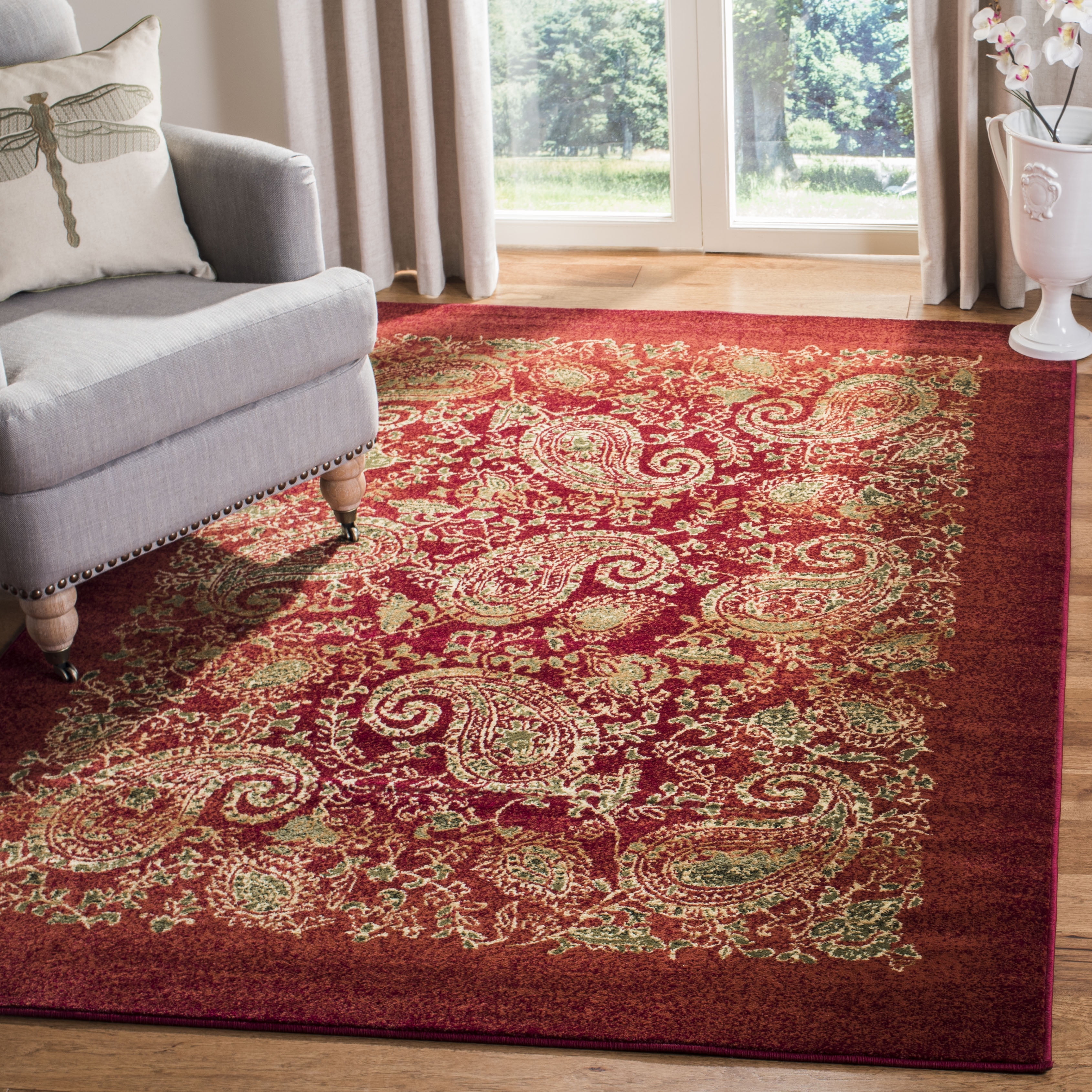 SAFAVIEH Lyndhurst Julia Traditional Floral Area Rug, Red/Multi, 9' x 12'