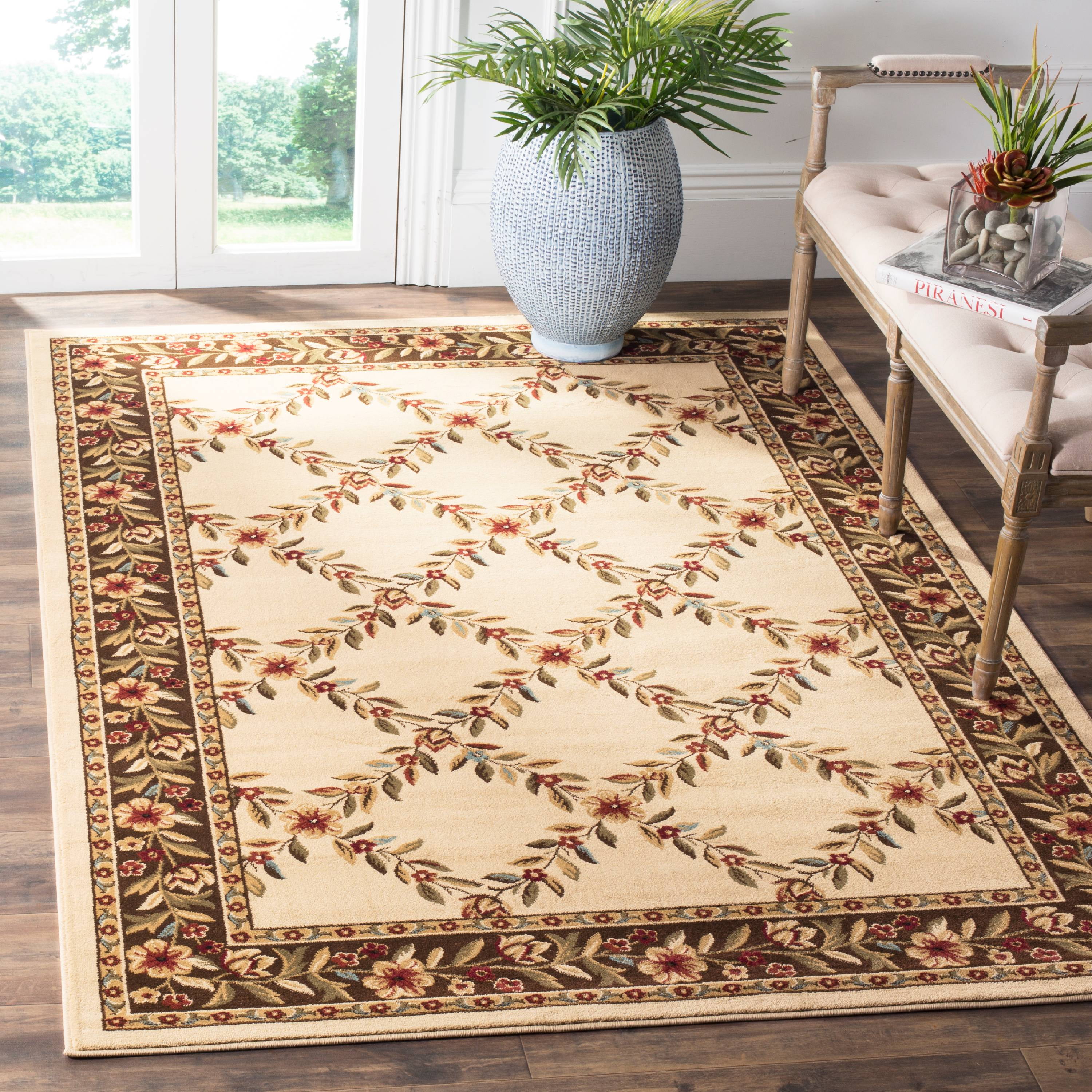 SAFAVIEH Lyndhurst Marshall Floral Border Area Rug, Ivory/Brown, 3'3" x 5'3"