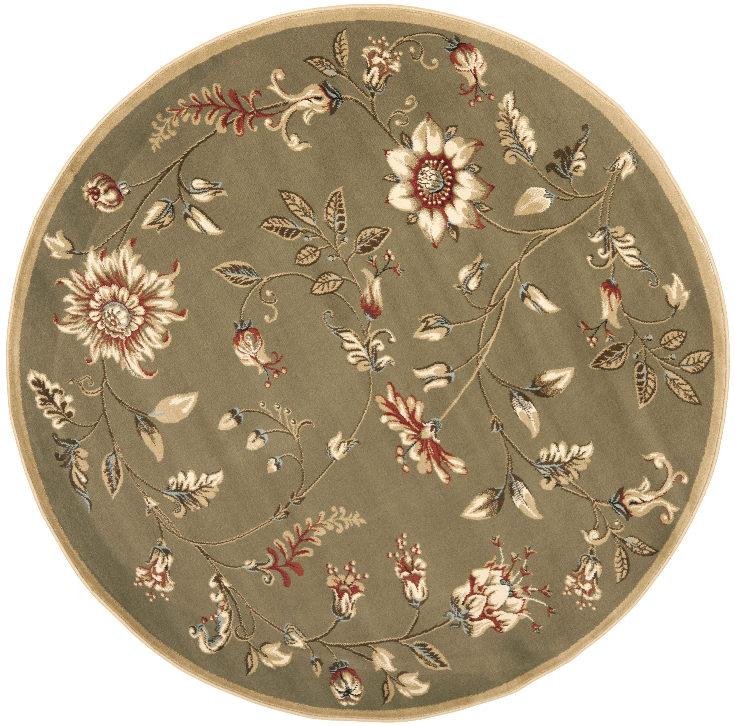 SAFAVIEH Lyndhurst Milo Floral Border Area Rug, Green/Multi, 5'3" x 5'3" Round