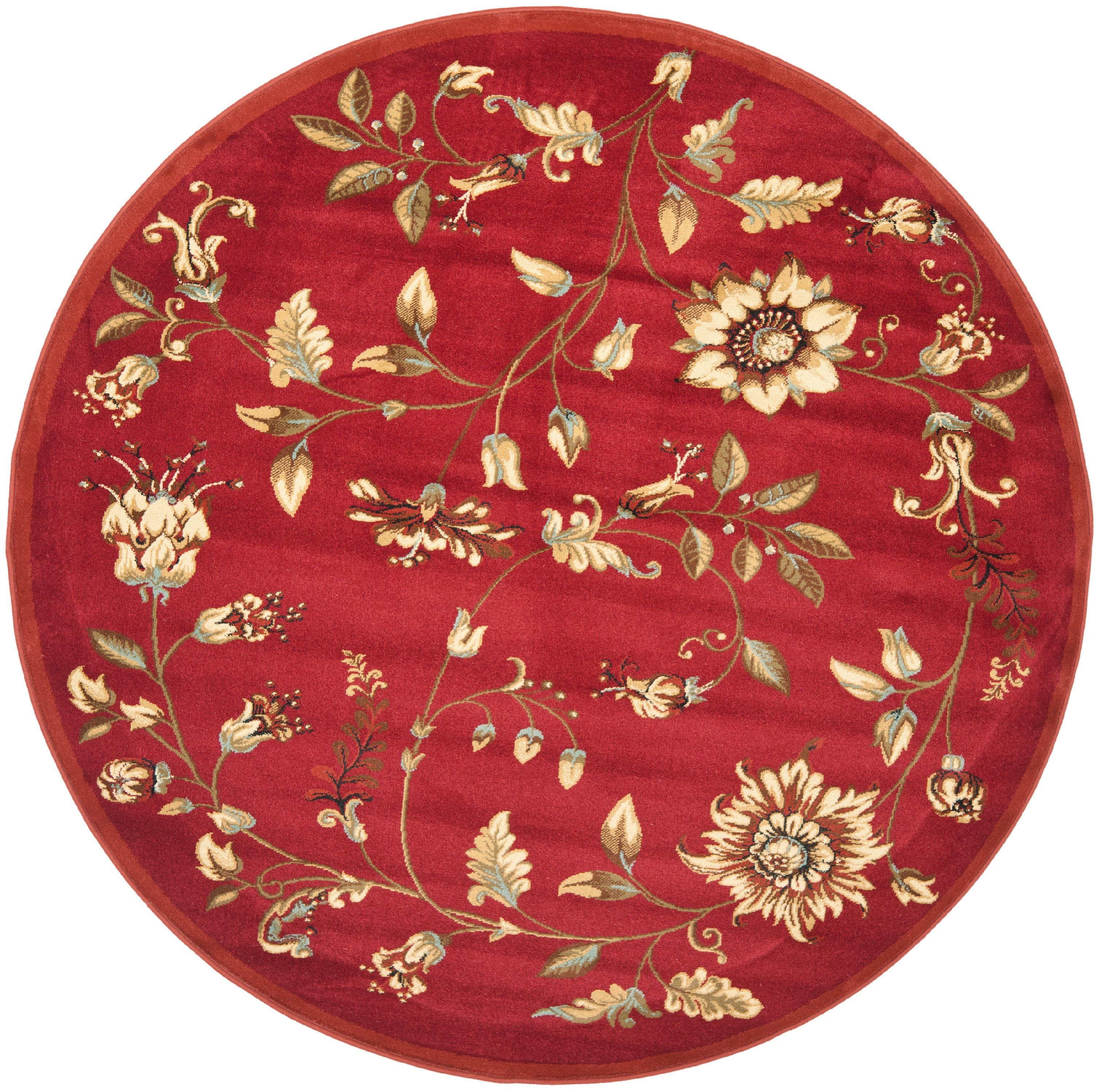 SAFAVIEH Lyndhurst Milo Floral Border Area Rug, Red/Multi, 5'3" x 5'3" Round