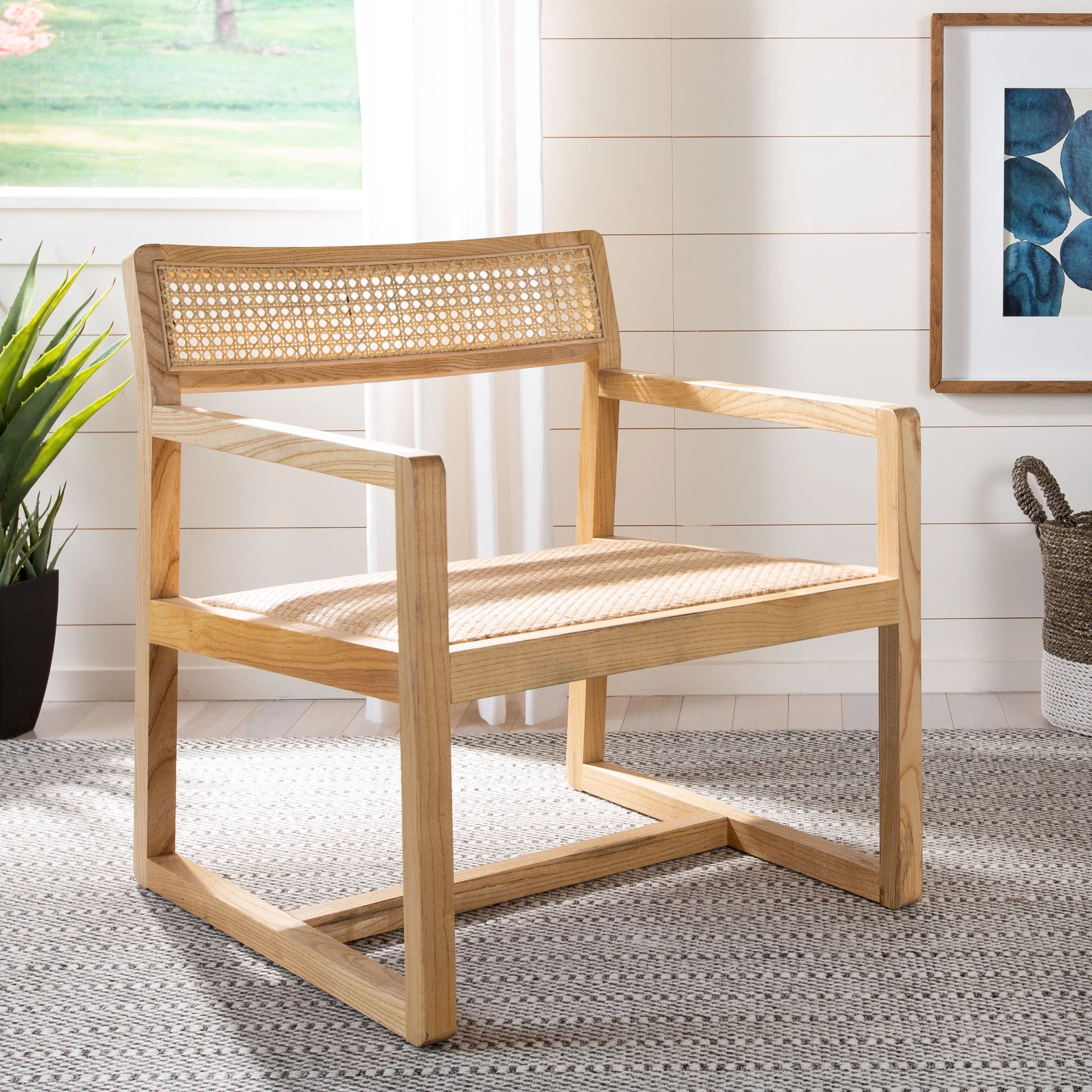 SAFAVIEH Lula Cane Nautical Solid Accent Chair, Natural