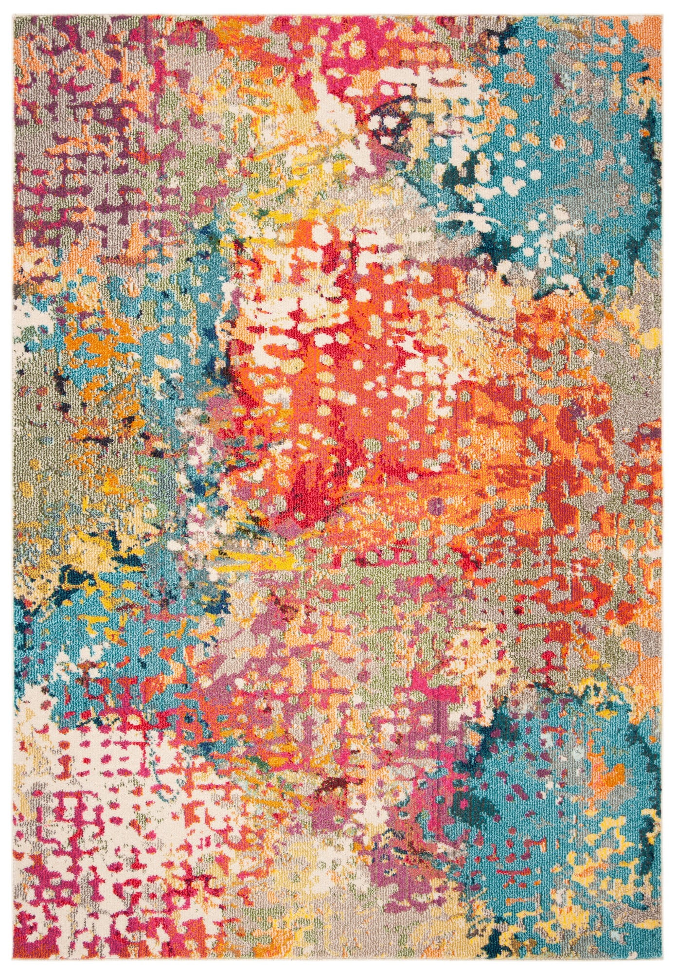 SAFAVIEH Madison Colleen Abstract Distressed Area Rug, Ivory/Multi, 5'3" x 7'6"