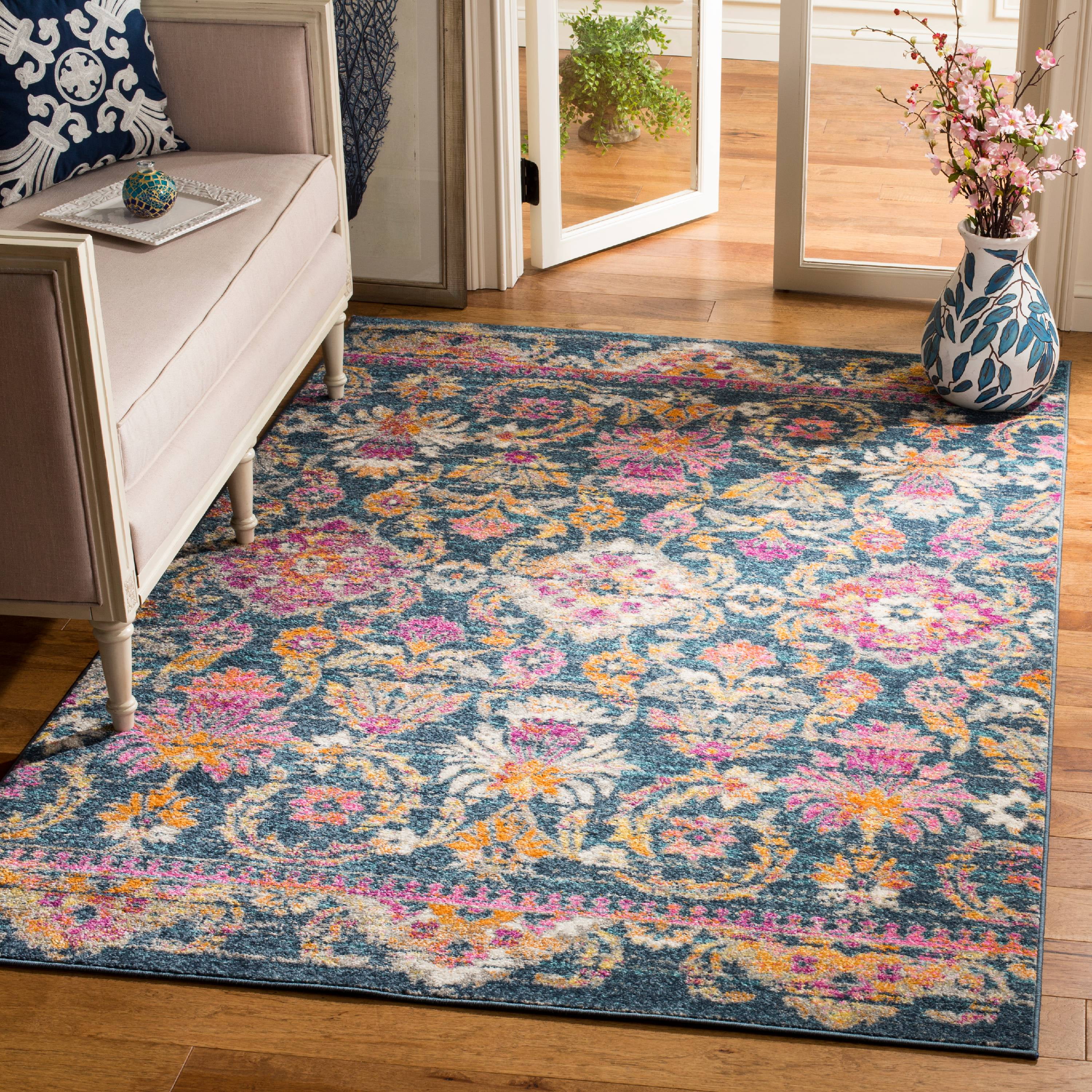 SAFAVIEH Madison Cuthbert Floral Area Rug, Blue/Fuchsia, 5'1" x 7'6"