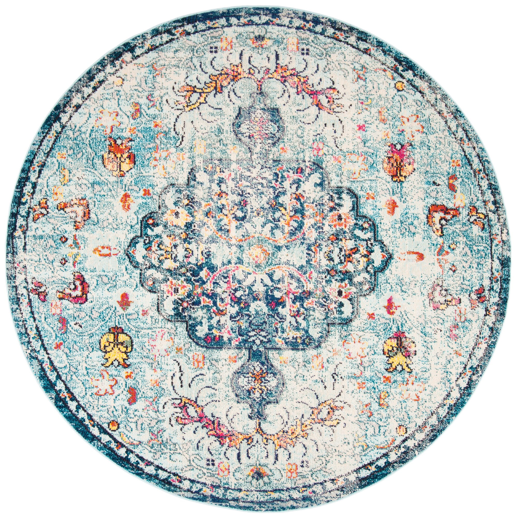 SAFAVIEH Madison Joandra Vintage Floral Area Rug, Navy/Light Blue, 11' x 11' Round