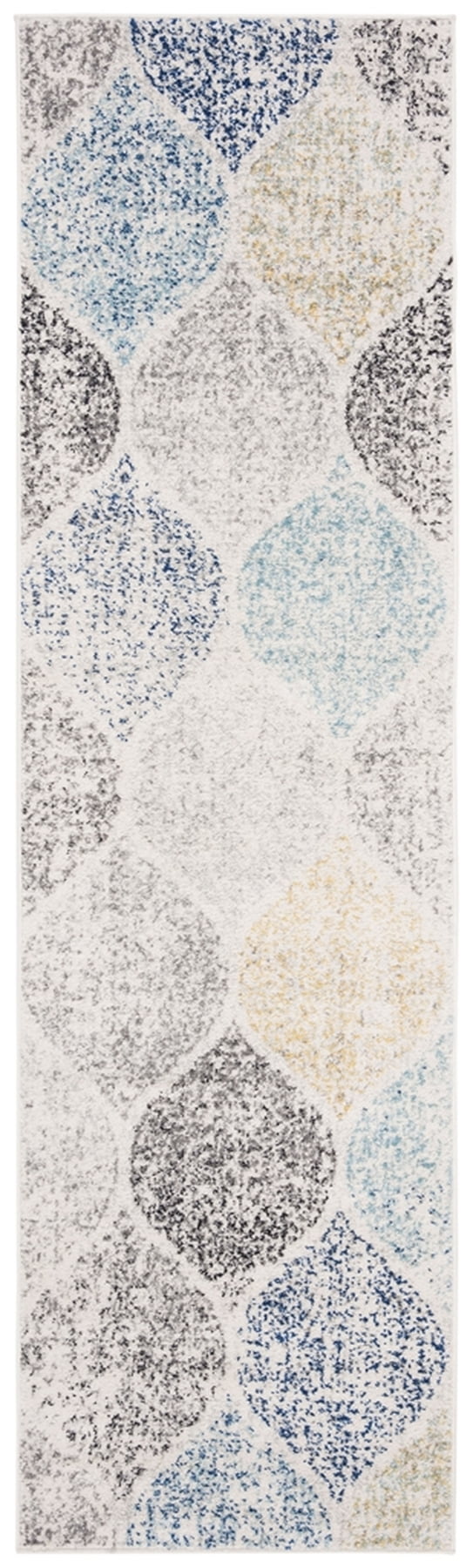 SAFAVIEH Madison Leighton Geometric Runner Rug, Ivory/Blue, 2'3" x 18'