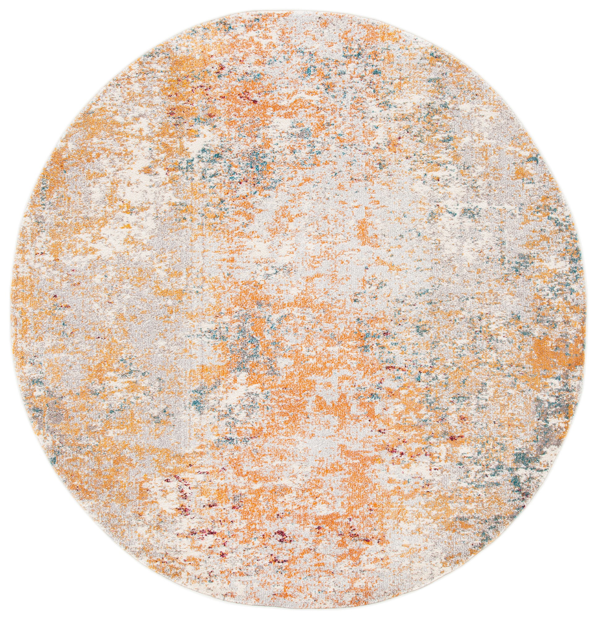 SAFAVIEH Madison Nita Vintage Floral Area Rug, Ivory/Orange, 6'7" x 6'7" Round