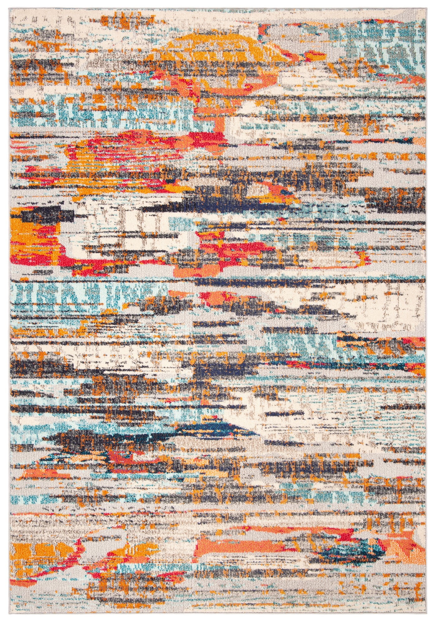 SAFAVIEH Madison Orlando Abstract Distressed Area Rug, Ivory/Multi, 5'3" x 7'6"