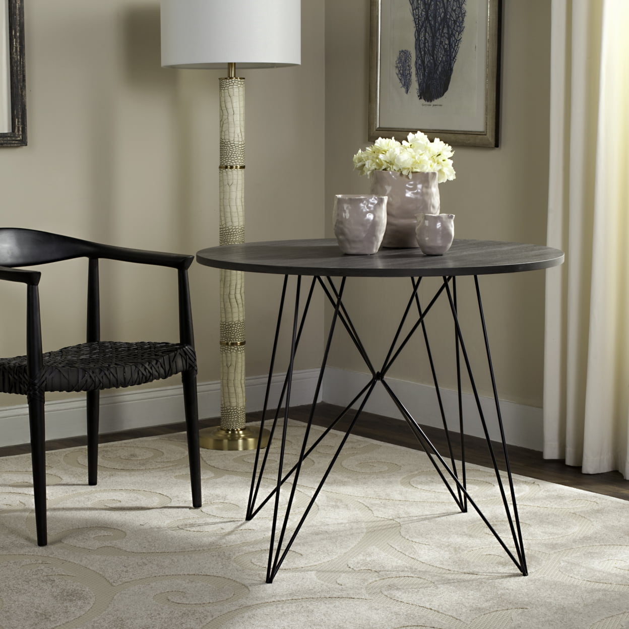 Safavieh Marino 35" Round Dining Table, Dark Grey/Black