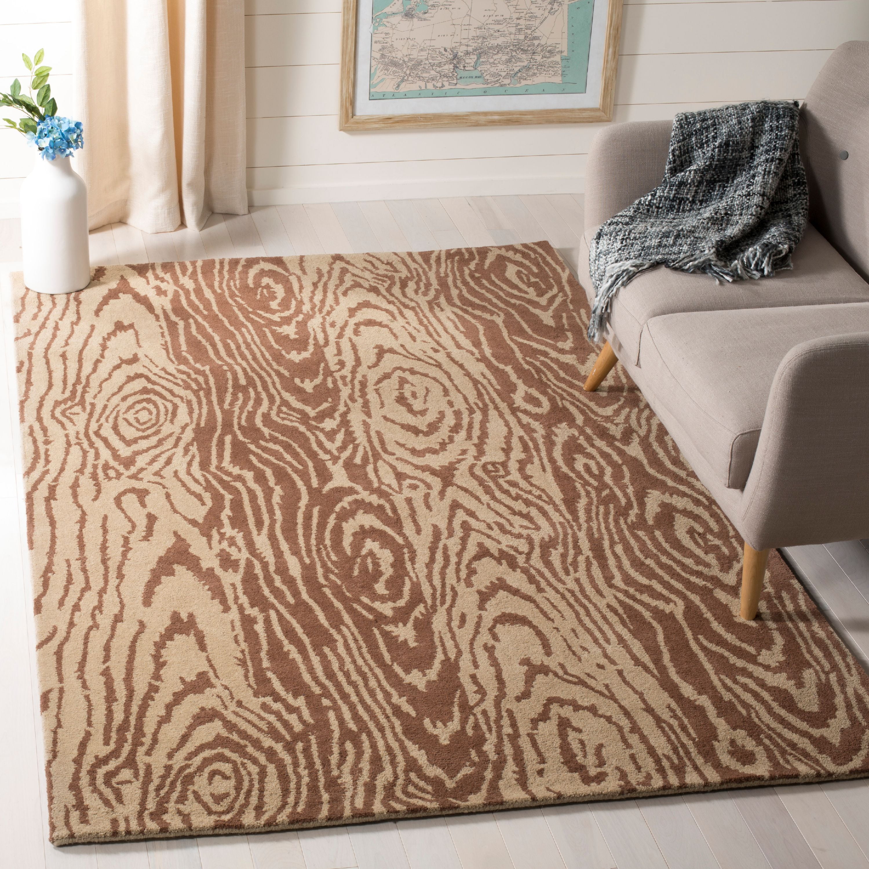 SAFAVIEH Martha Stewart Layered Faux Bois Woodworks Wool Area Rug, Sequoia, 5' x 8'