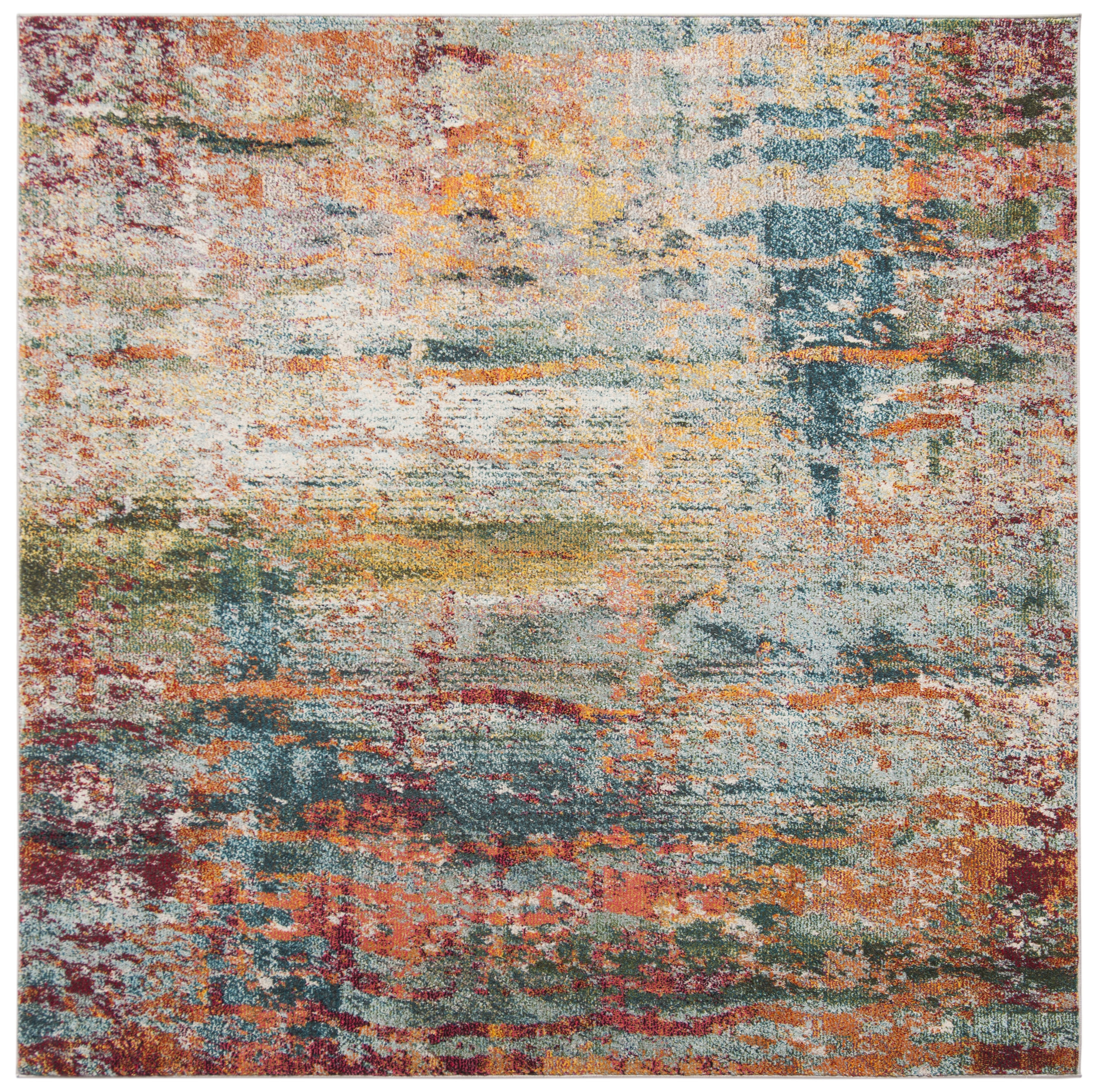 SAFAVIEH Monaco Rowena Abstract Area Rug, Teal/Orange, 5' X 5' Square